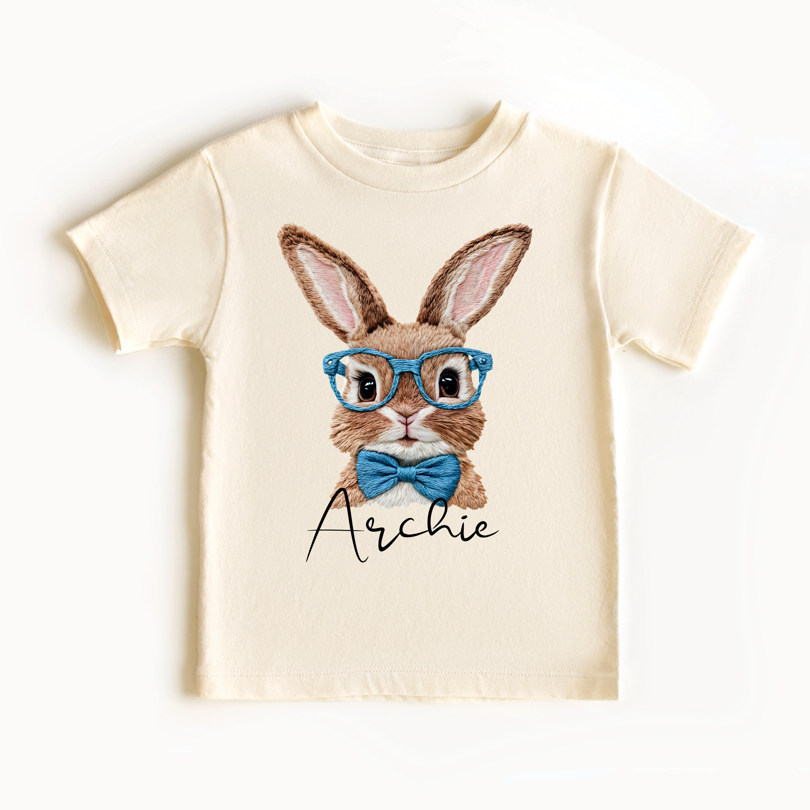 Personalised Easter Bunny Shirt | Faux Embroidered Bunny Kids Tee | Custom Name Easter Shirt | Cute Easter Bunny Shirt