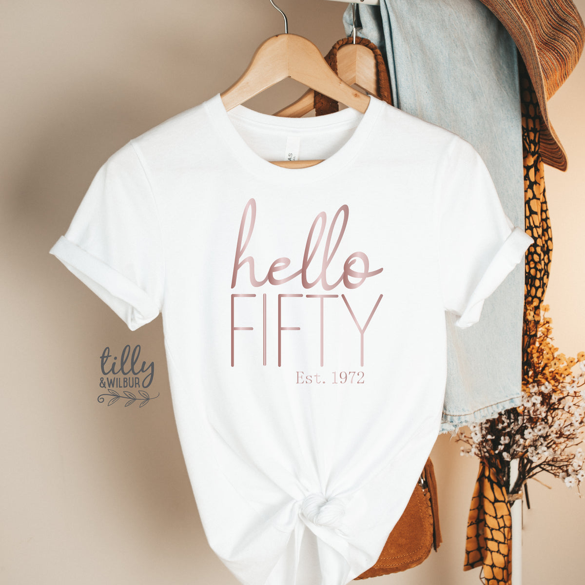Hello Fifty With Custom Est Year (MORE COLOURS &amp; STYLES)