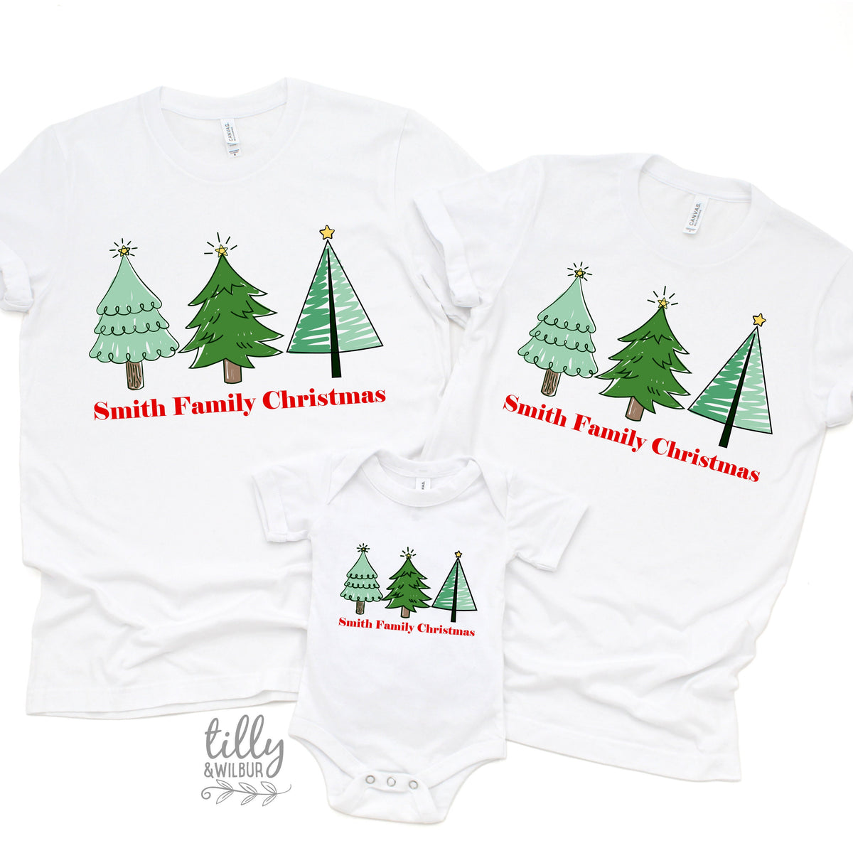 *MORE COLOURS AVAILABLE* Christmas Tree Custom Surname Family T-Shirts