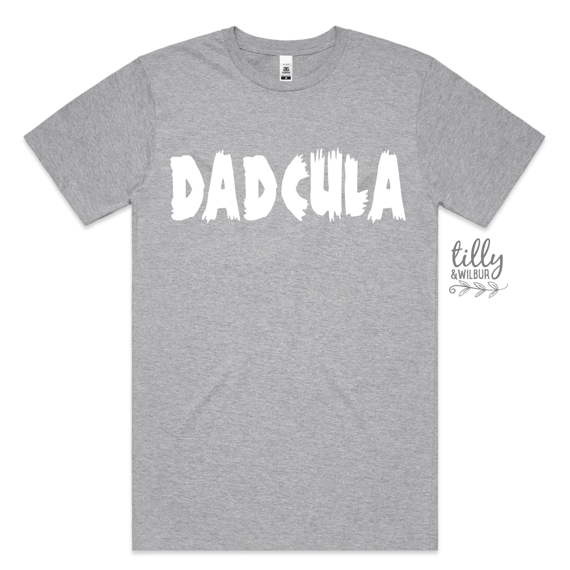 Gray t-shirt with 'DADCULA' text on a white background