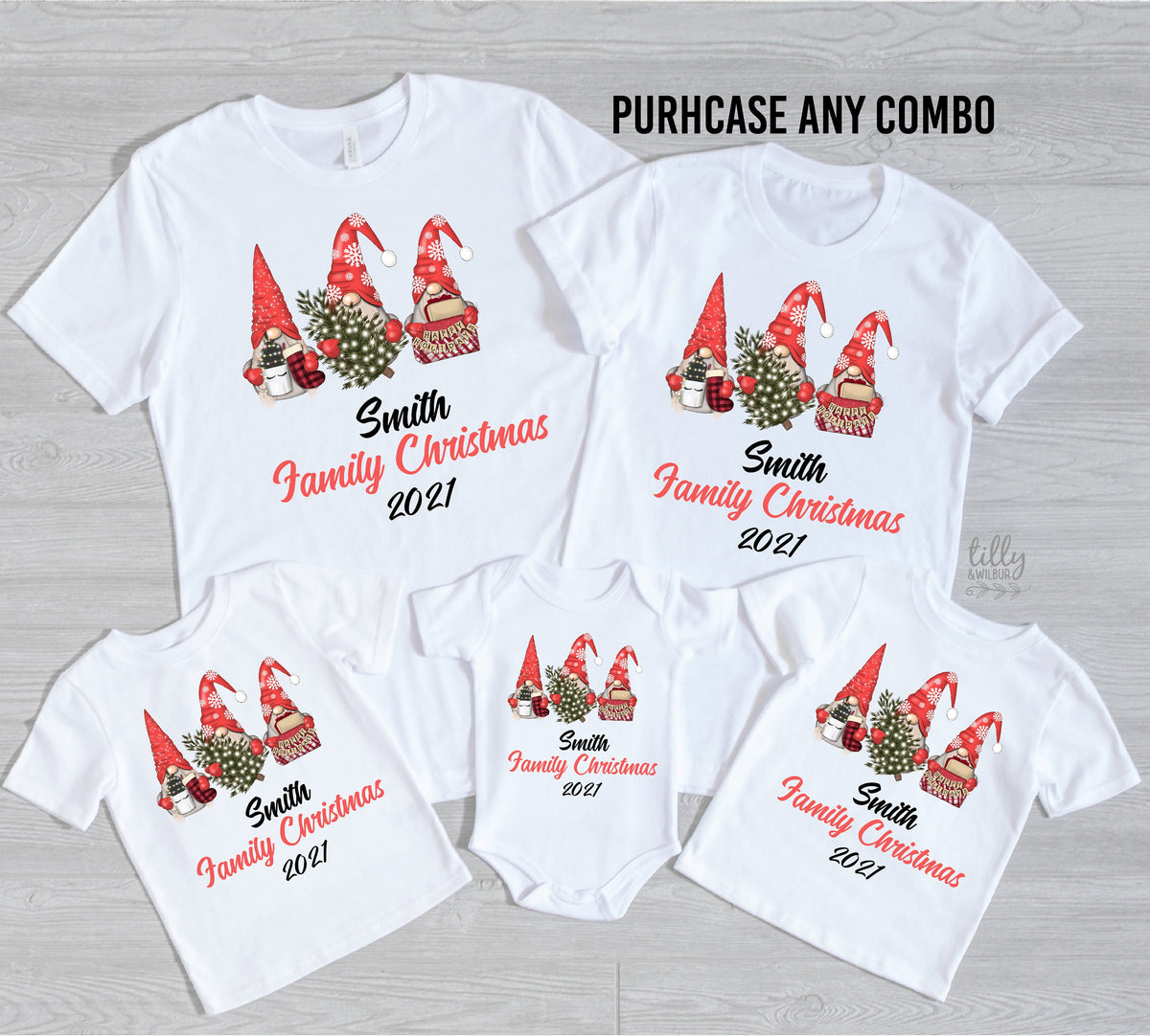 *MORE COLOURS AVAILABLE* Christmas Custom Gnome Family Christmas T-Shirts