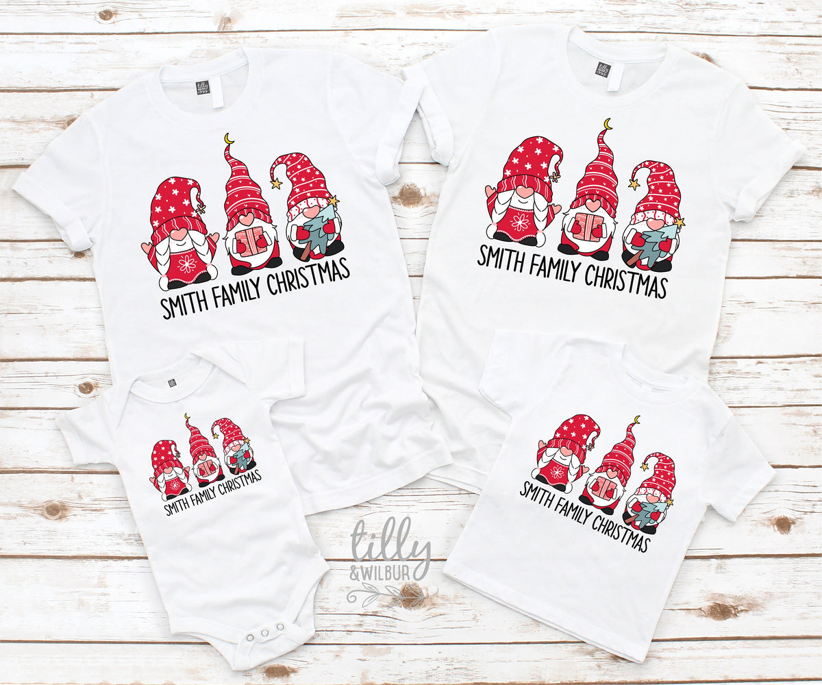 *MORE COLOURS AVAILABLE* Custom Surname Gnome Family Christmas T-Shirts