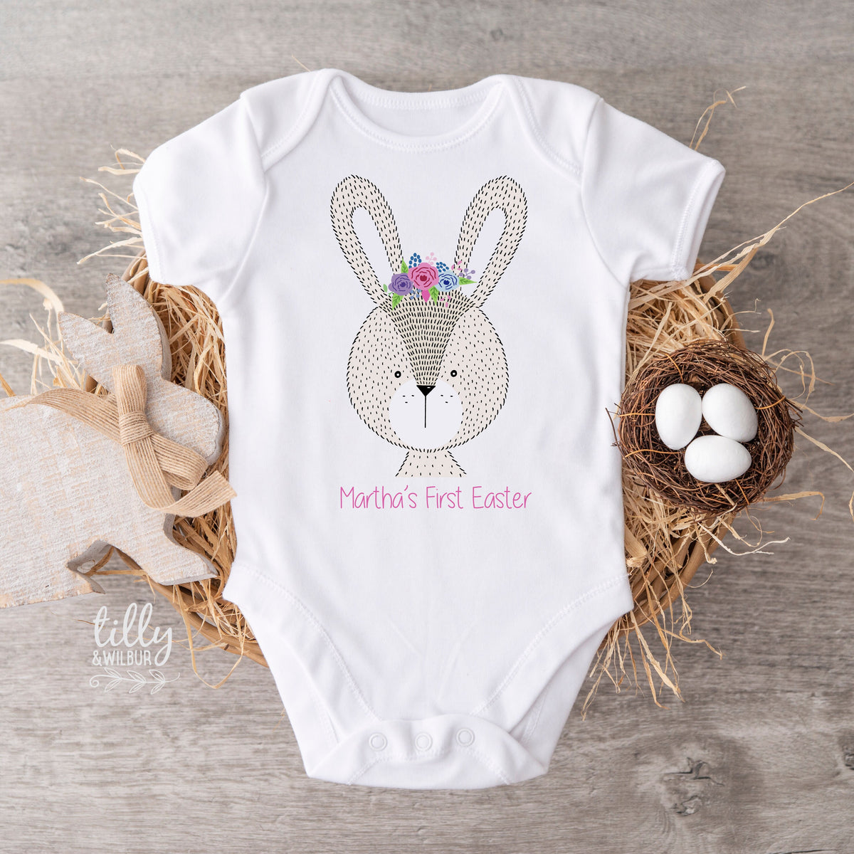 Baby Girl First Easter Outfit Australia | Personalised Bunny Onesie | First Easter Baby Bodysuit Gift Girl