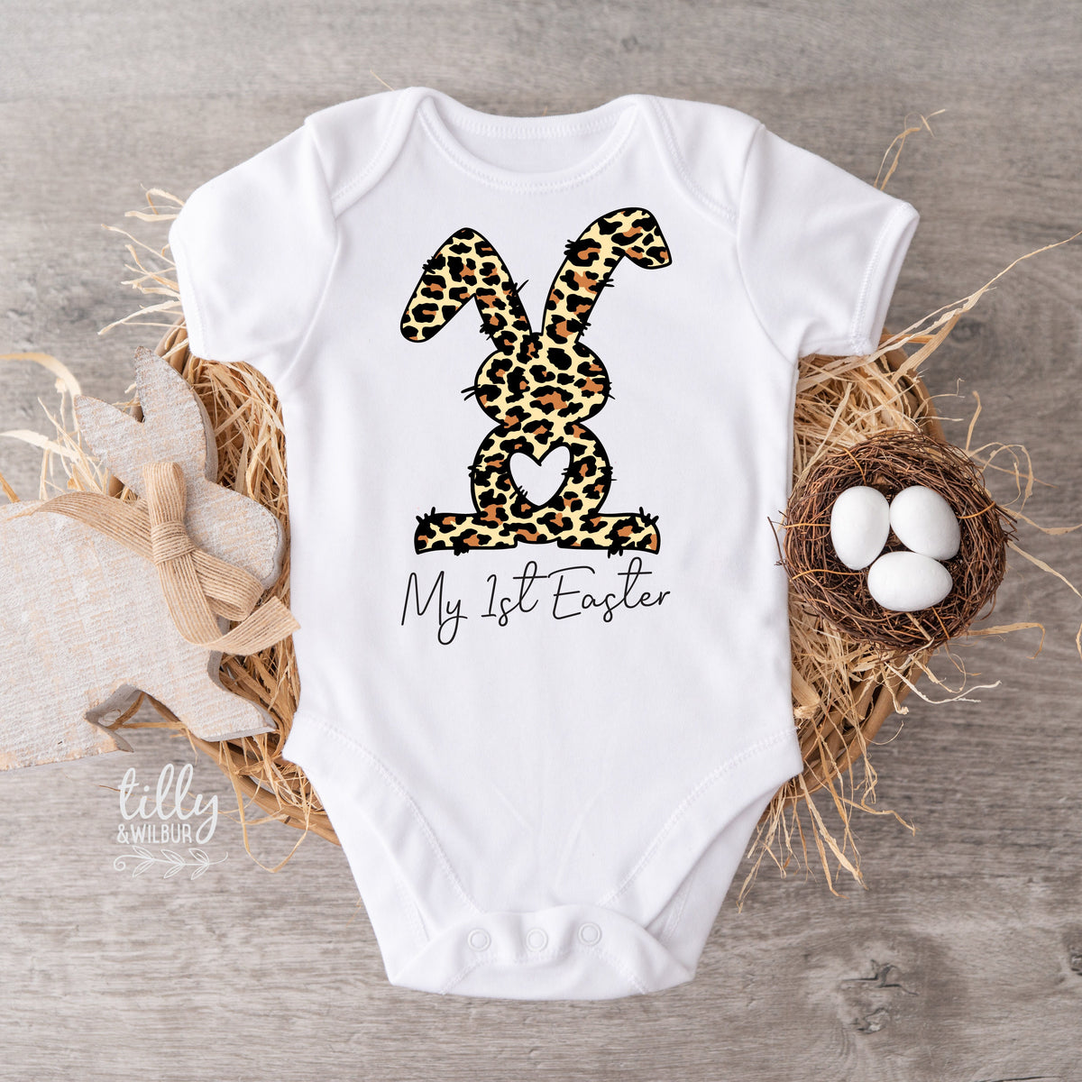 My 1st Easter Baby Bodysuit | Leopard Bunny First Easter Outfit | Newborn Easter Gift