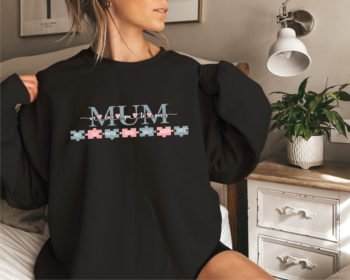 Personalised Mother&#39;s Day Jumper, Mum We Love You To Pieces, Mama Sweatshirt, Mothers Day Gift, Personalised Mum Gift, Mum Life Jumper