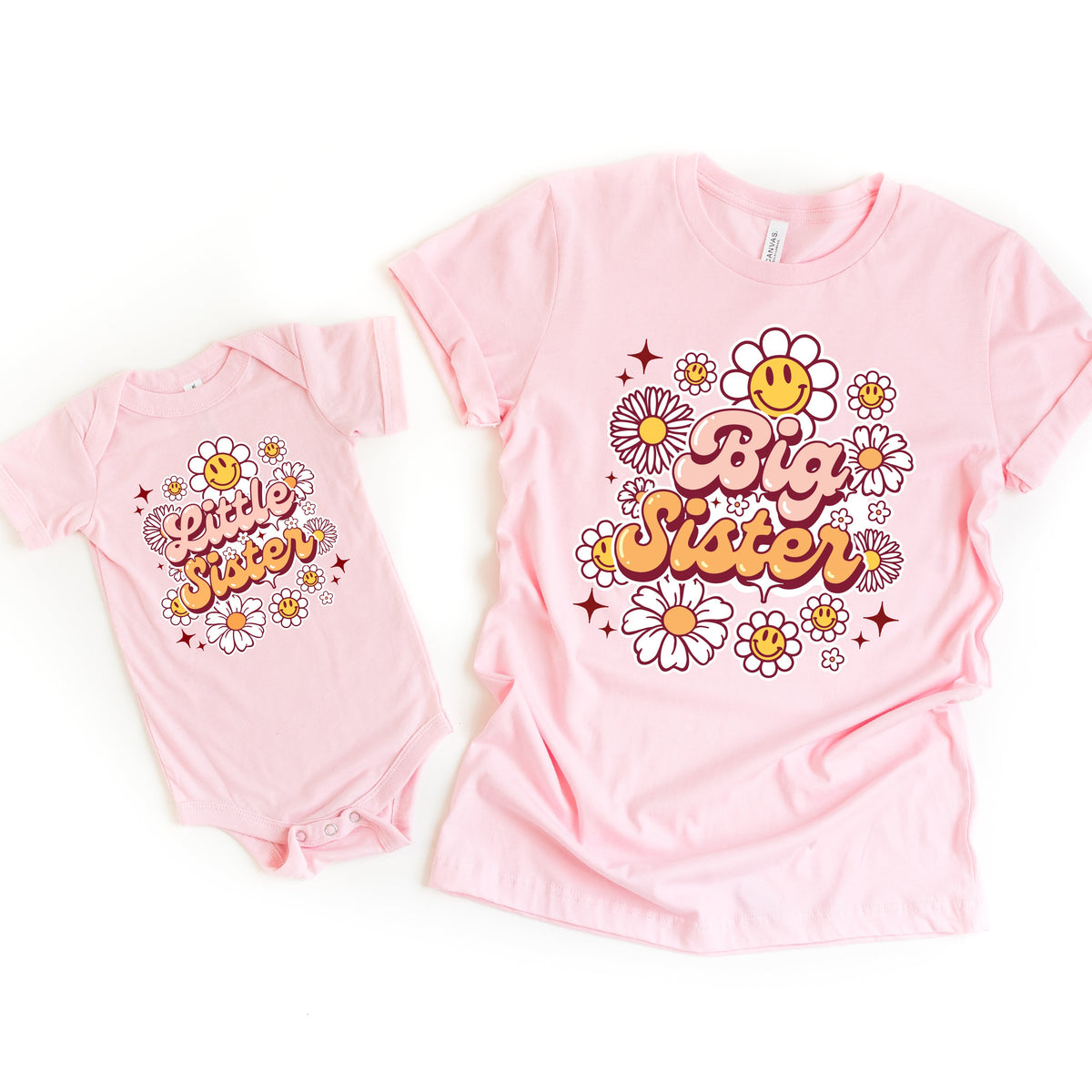 Big Sister Little Sister Set, Matching Sister Outfits, Retro Design, Sibling T-Shirts, Big Sister Shirt, Little Sister Bodysuit, New Baby