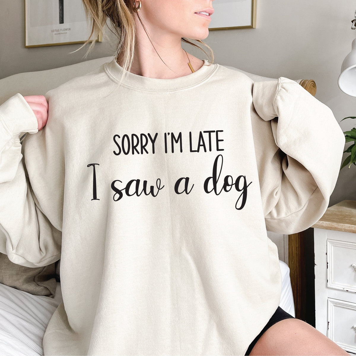 Sorry I'm Late I Saw A Dog Sweatshirt, Dog Dad Jumper, Dog Mum Pullover, Funny Dog Gift, I Love Dogs, Funny Women's T-Shirt, Gift For Her