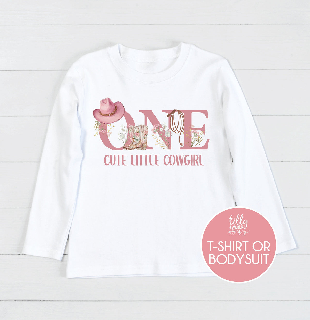 One Cute Little Cowgirl Long Sleeve T-Shirt, One Cute Little Cowgirl Long Sleeve Bodysuit, Cowgirl Birthday, 1st Birthday Cowgirl, Western