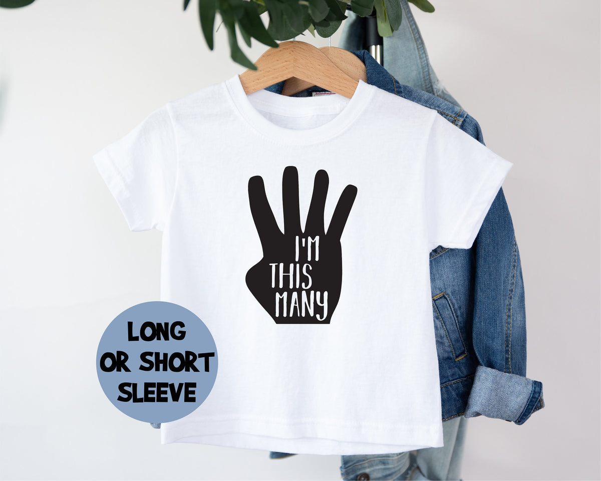 I&#39;m This Many Four Fingers Birthday T-Shirt, 4th Birthday Tee, 4 Year Old Boy Birthday Gift, Boys 4th Birthday, Boys Birthday Tee, Boy Party