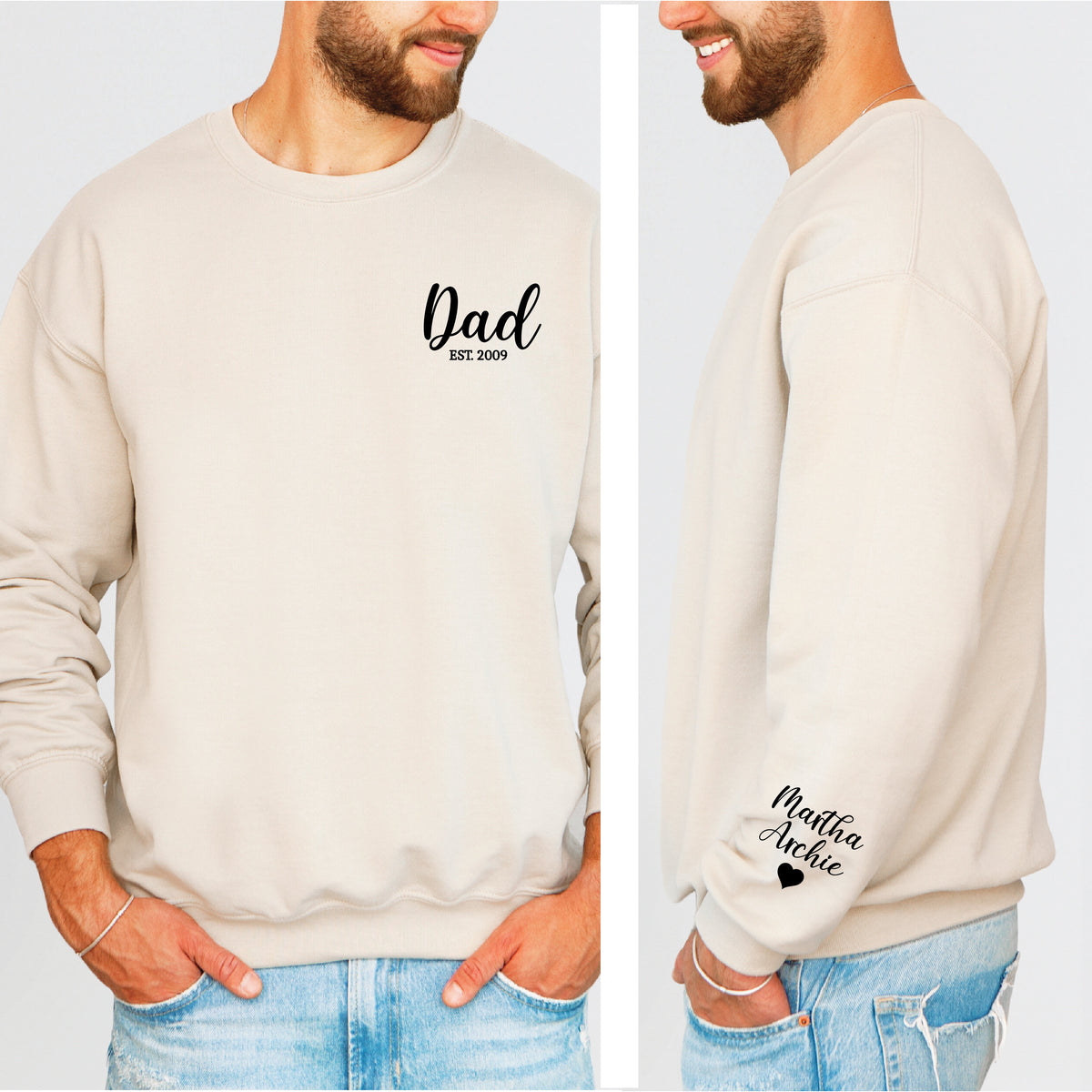 Dad Sweatshirt With Date And Name On Sleeve, Dad Est Sweatshirt, 1st Father&#39;s Day Gift, Personalised Dad Gift, Dad Life Jumper, New Dad