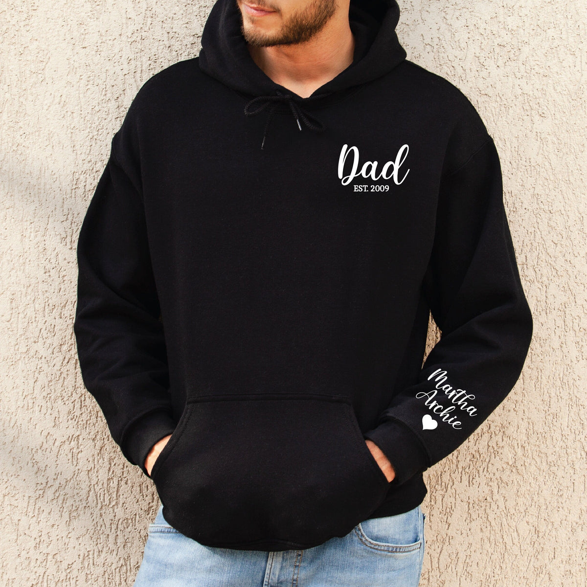 Dad Hoodie With Date And Name On Sleeve, Dad Est Sweatshirt, 1st Father's Day Gift, Personalised Dad Gift, Dad Life Jumper, New Dad
