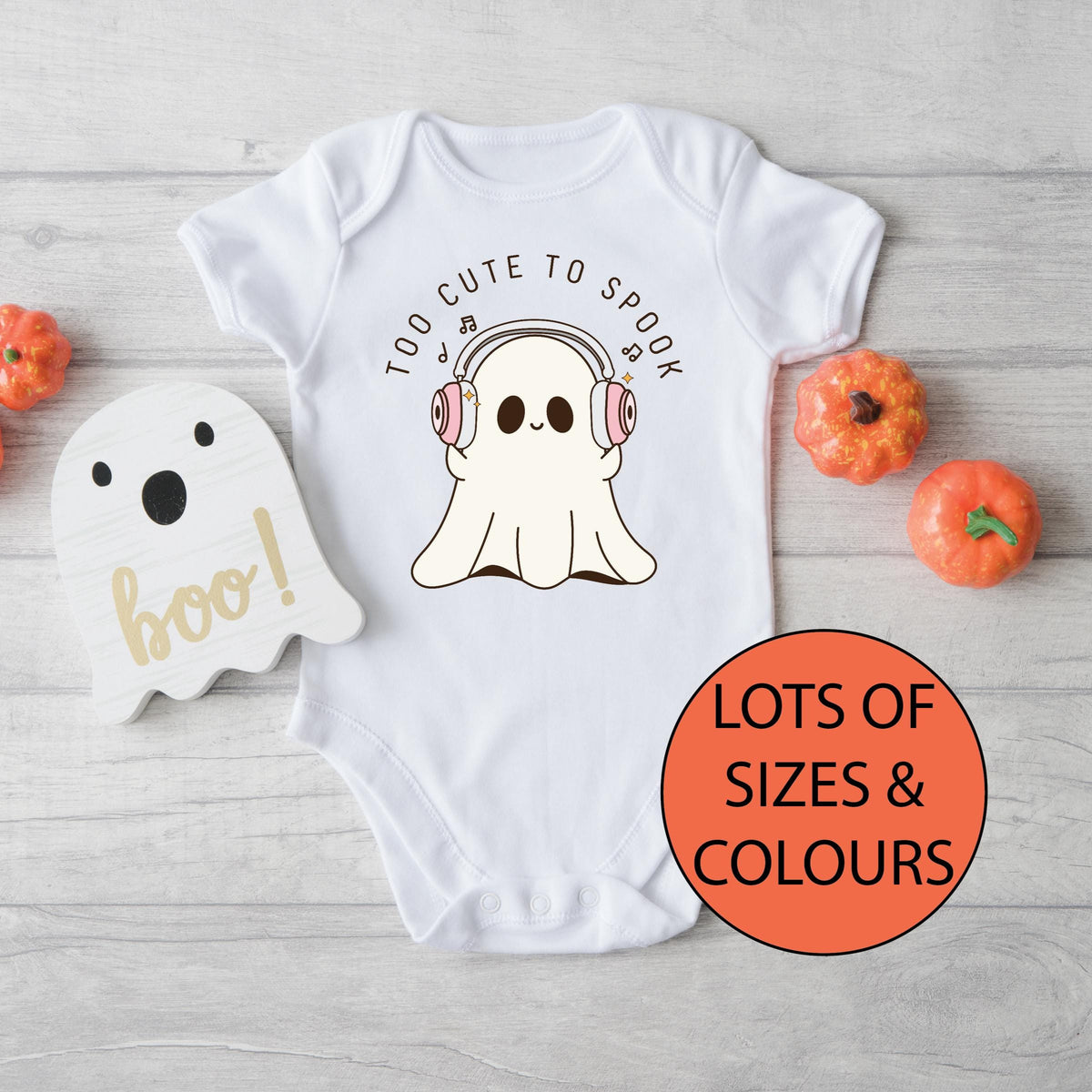 Too Cute To Spook Bodysuit Or T-shirt, Ghost Bodysuit, Ghost With Headphones Bodysuit, Music Lover Ghost T-shirt, Halloween Ghost Outfit