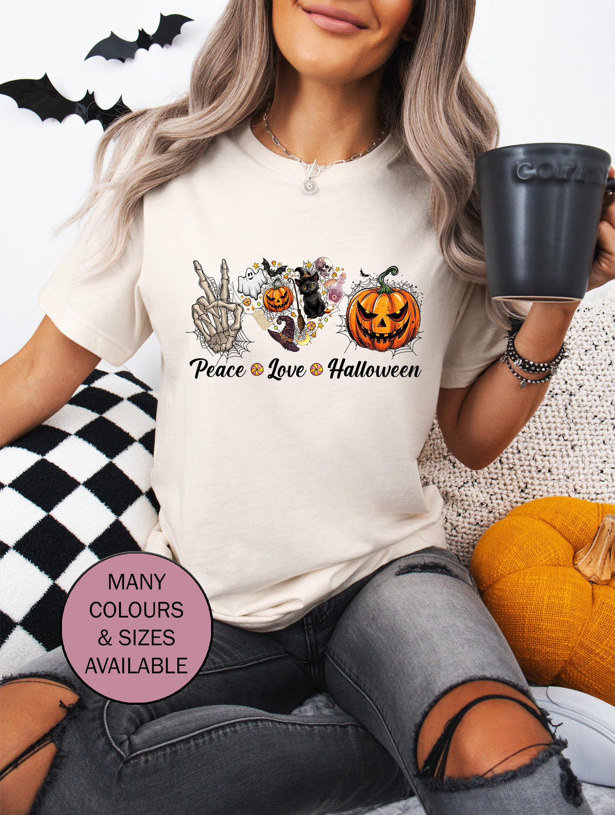 Peace Love Halloween T-Shirt, Halloween T-Shirt, Funny Halloween Shirt, Trick Or Treat, Skeleton T-Shirt, Pumpkin T-Shirt