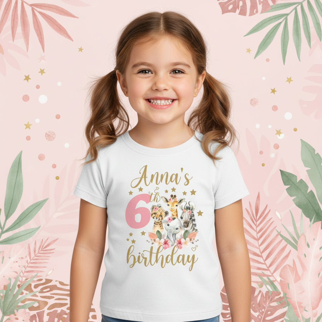 Personalised Safari Birthday T-Shirt, Add Your Age And Name, More Colours Available, Jungle Animal Birthday, Safari Animal Birthday