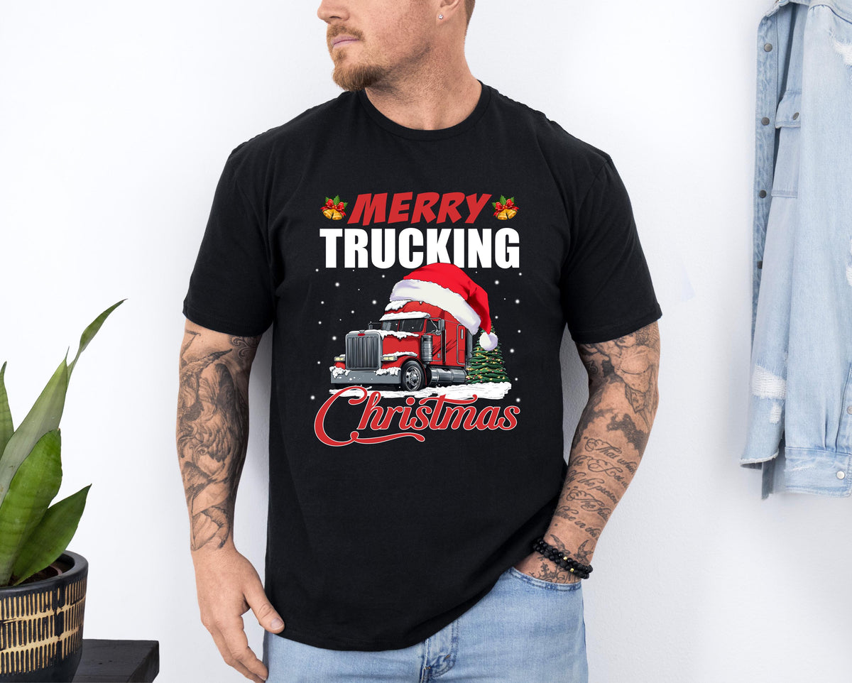 Merry Truckin&#39; Christmas Men&#39;s T-Shirt, Truck Christmas T-Shirt, Merry Christmas T-Shirt, Truckin Christmas Men&#39;s T-Shirt, Christmas T-Shirt