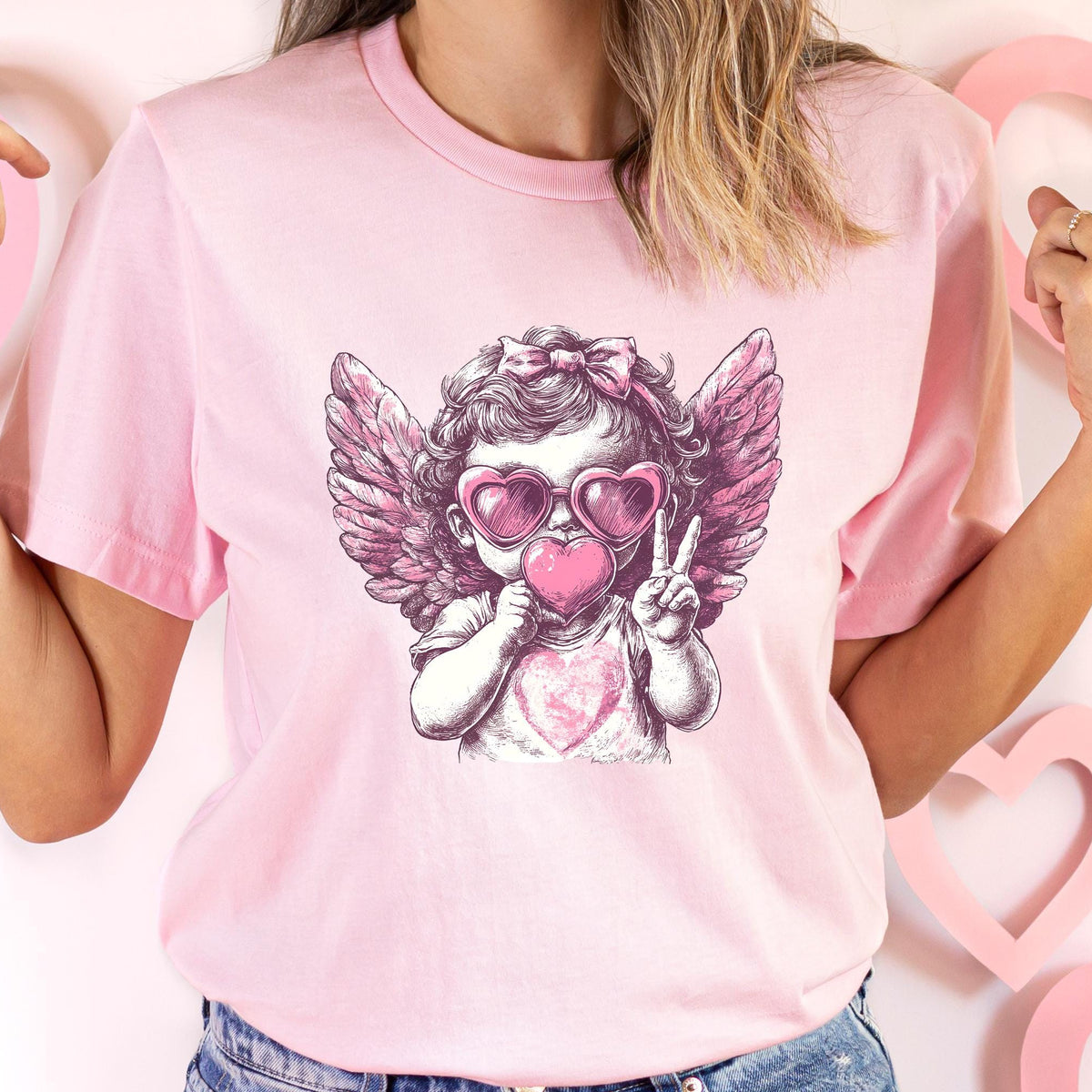 Valentine&#39;s Cupid T-Shirt, Valentine&#39;s Day T-Shirt, Cupid T-Shirt, Cupid Blowing Bubblegum T-Shirt, Retro Cupid Valentine&#39;s T-Shirt