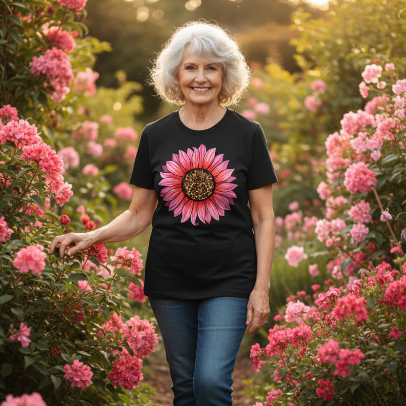 Pink Flower T-Shirt, Valentine's Day T-Shirt, Flower T-Shirt, Leopard &amp; Pink Valentine's T-Shirt, Fashion Women's T-Shirt, Love Tee