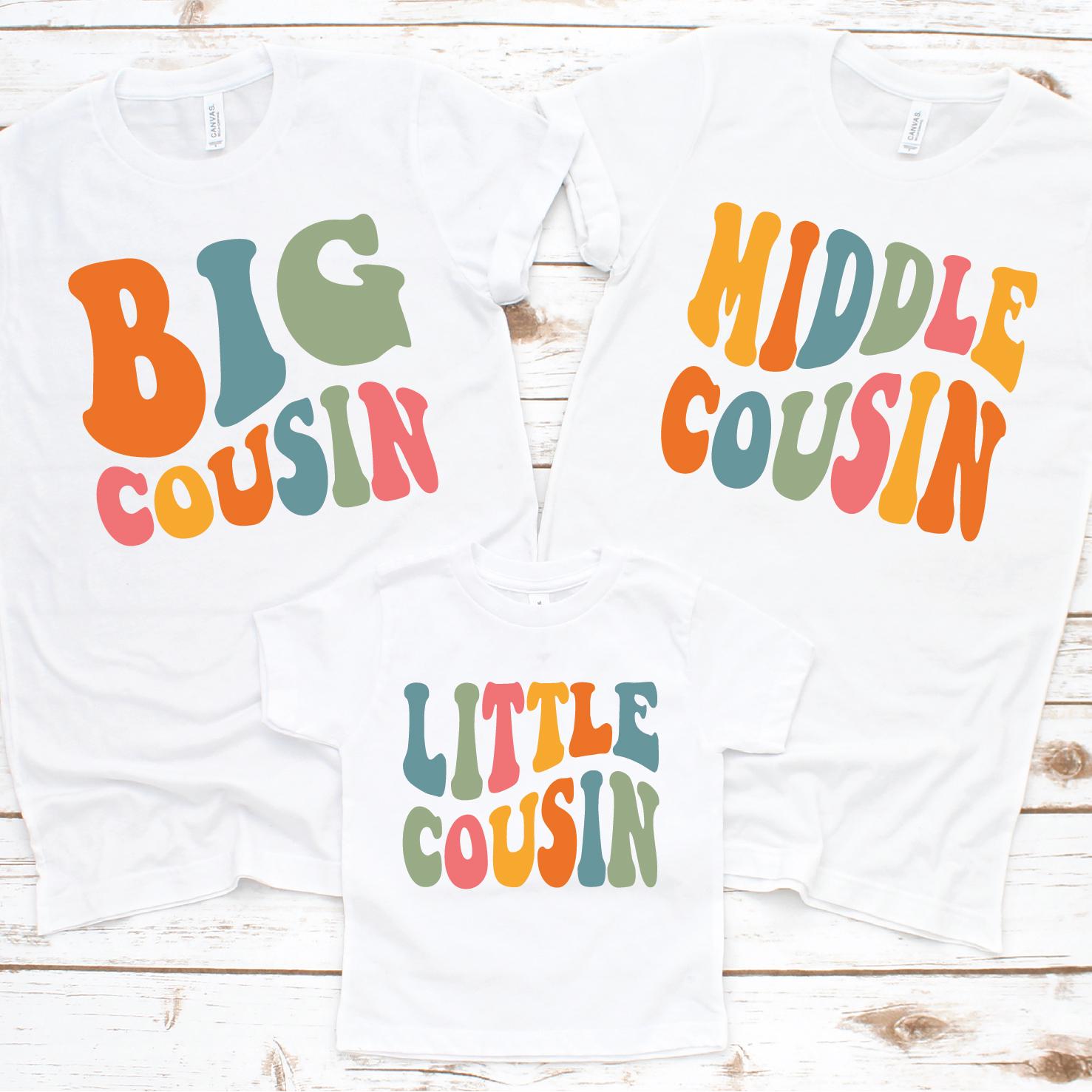 Cousin T-Shirts And Bodysuits For All Ages, Big Cousin, Middle Cousin, Little Cousin, Matching Cousin Outfits, Cousin Announcement