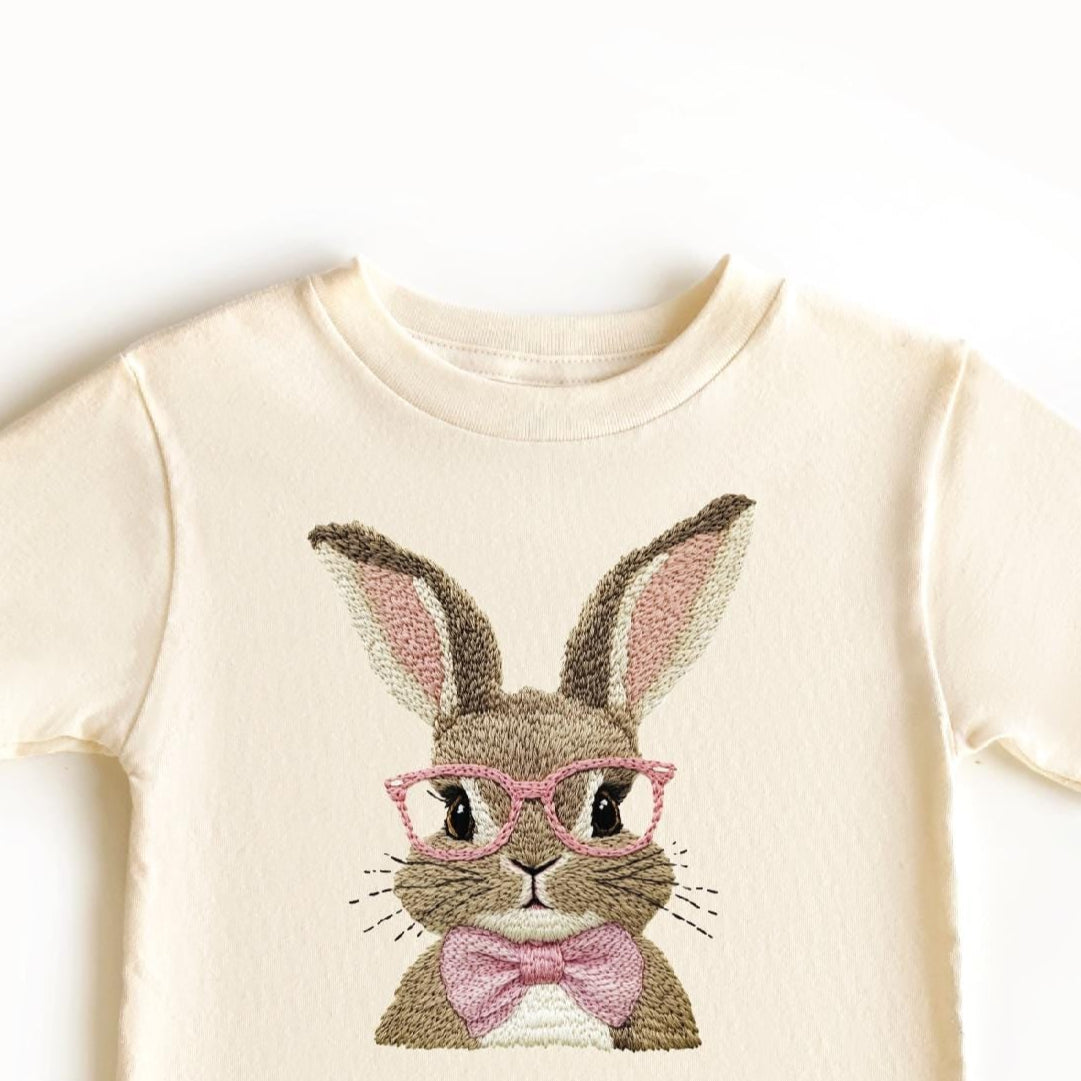 Embroidered Bunny T-Shirt, Cute Easter T-Shirt, Easter Gift, Easter Shirt, Easter Bunny T-Shirt, Easter Egg Hunt T-Shirt, Ink Printed Design
