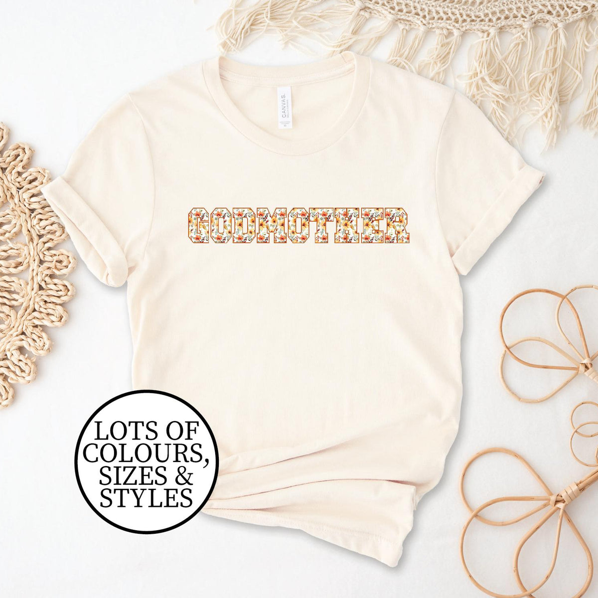 Godmother T-Shirt, Floral Godmother Print, Godmother Gift, Matching Family T-Shirts, Godchild Gift, Godparents Invitation, Godmother Outfit