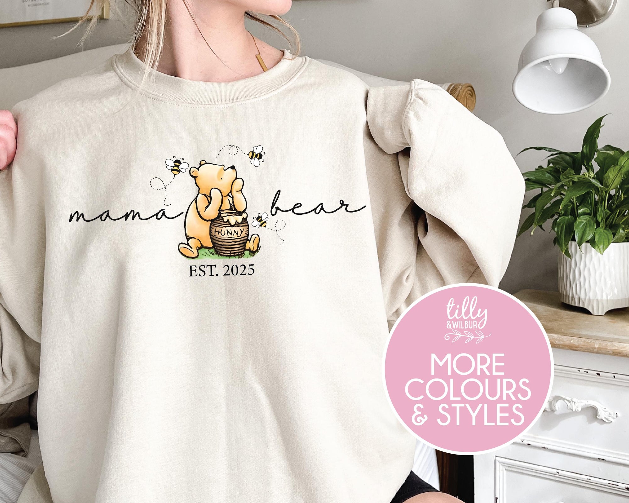 Mama Bear Sweatshirt With Est Year, Classic Winnie the Pooh Mother's Day Gift, Honey Pot, Personalised Mum Gift,