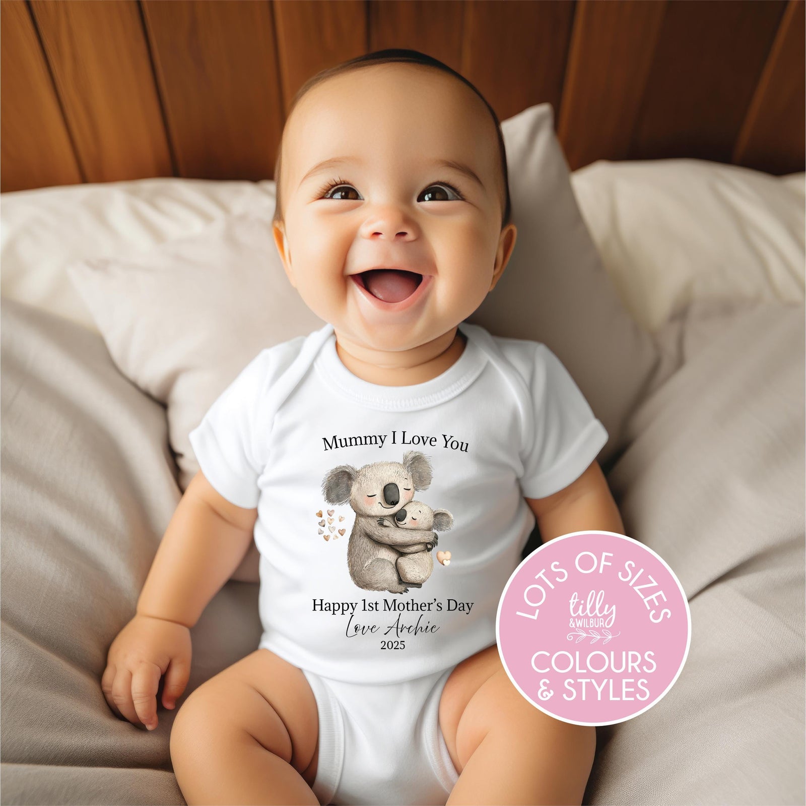 Personalised Our First Mother's Day Bodysuit, 1st Mother's Day Baby Gift, Koala Mother And Joey, Custom First Mother's Day Baby Outfit