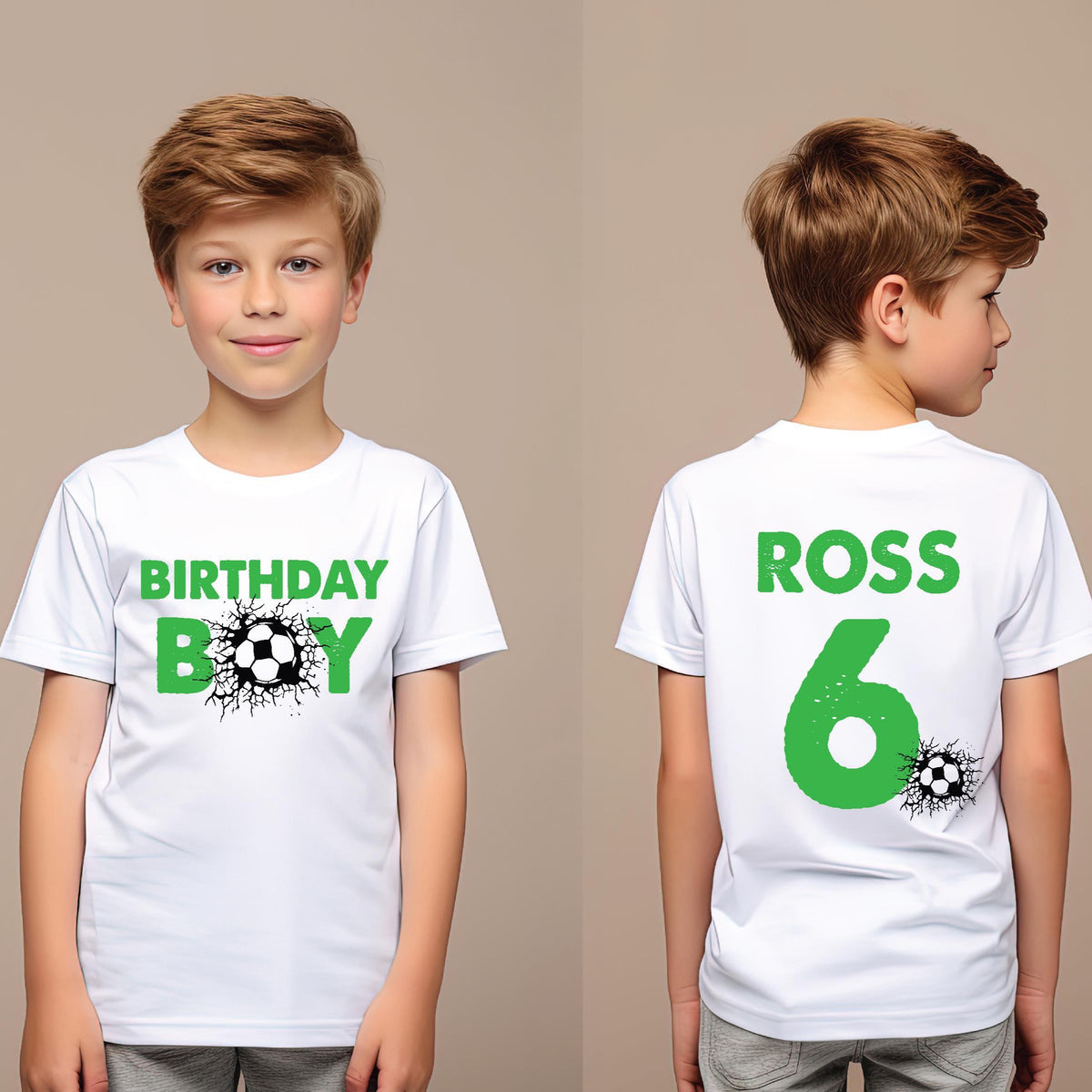Soccer Birthday T-Shirt, Personalised with Name &amp; Age, Fun Football Party Outfit, Multiple Shirt Colour Options, Soccer Player Gift