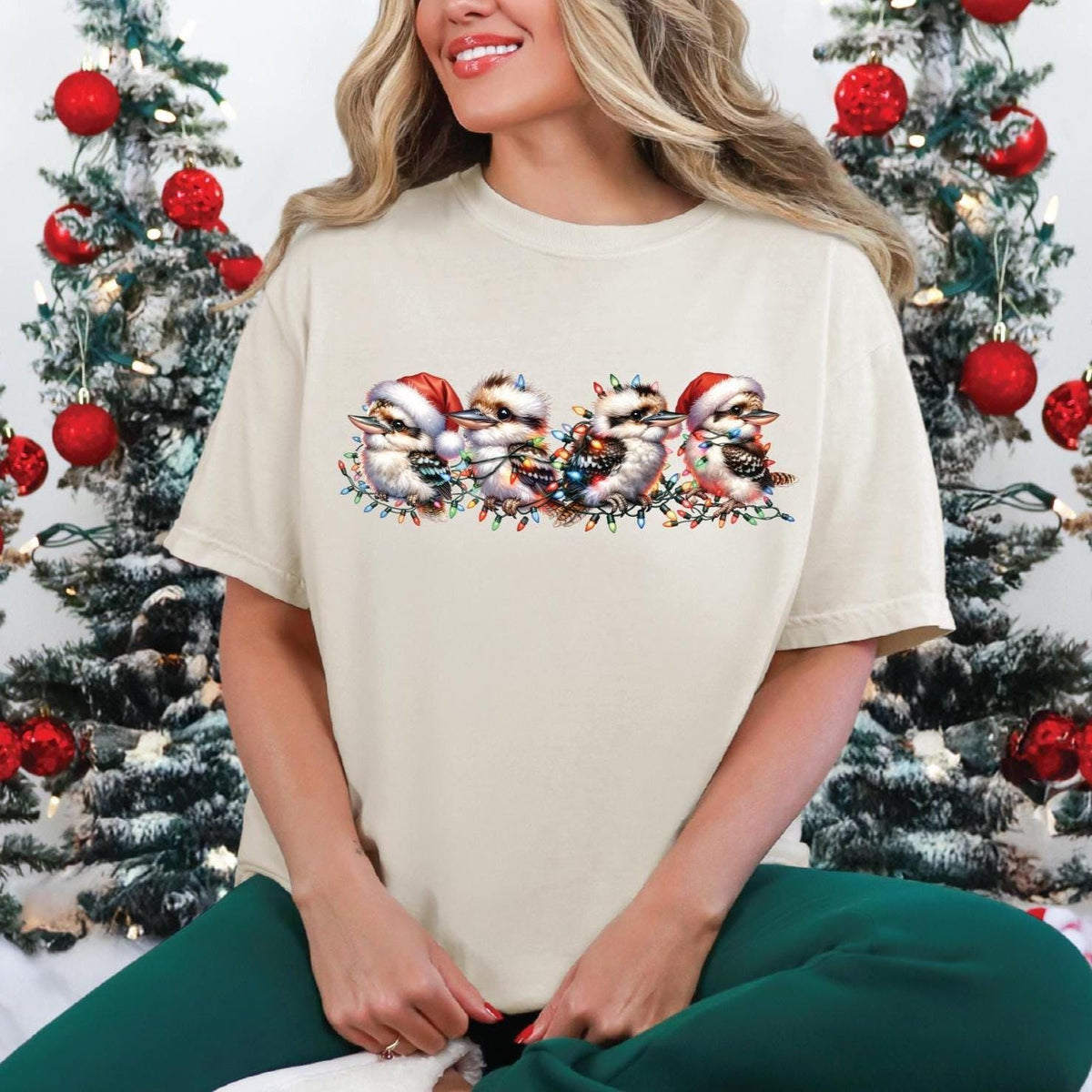 Christmas Kookaburra Shirt, Aussie Xmas Animal Tee, Festive Kookaburra Lights T-Shirt, Matching Family, Australiana Theme