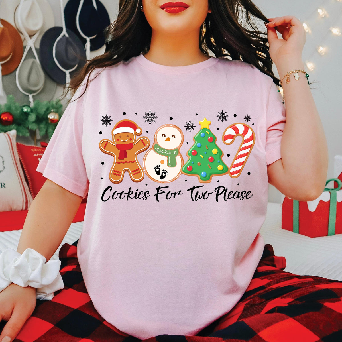 Cookies For Two Please Christmas Shirt • Christmas Pregnancy Announcement • Gingerbread Snowman Xmas Gift
