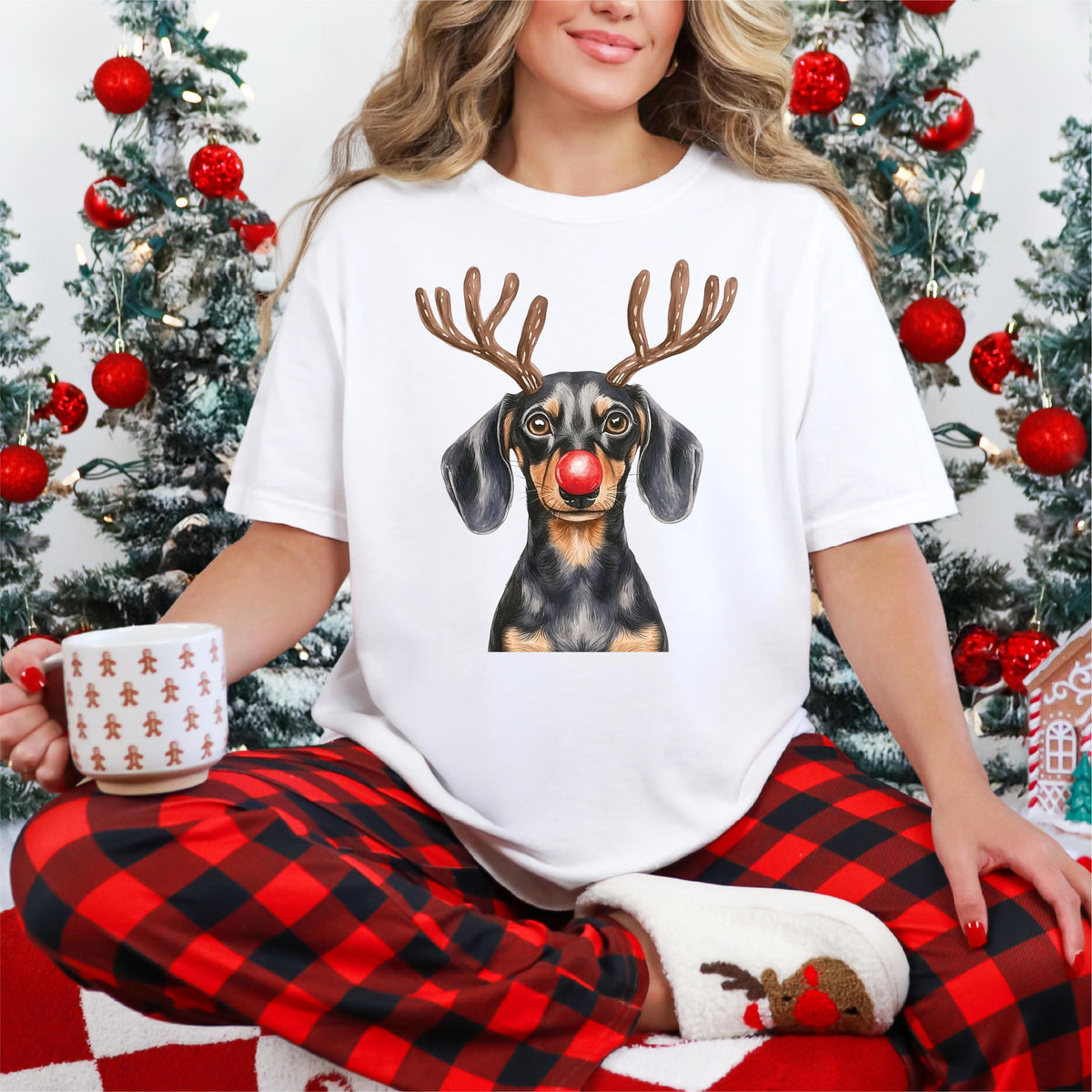 Dachshund Christmas T-Shirt, Multiple Sizes And Colours, Rudolph Reindeer Dog