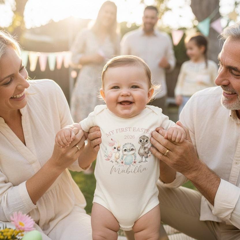 My First Easter Bodysuit With Custom Name &amp; Year | More Colours | Australian Native Baby Onesie | Cute Aussie Animals Easter Outfit