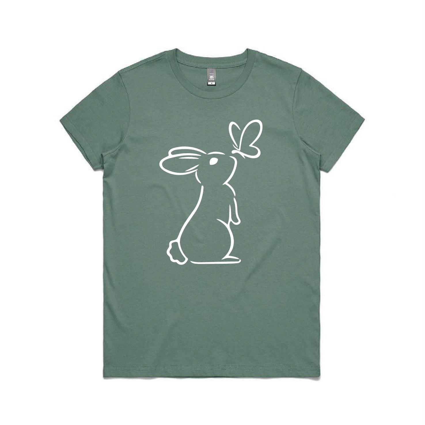 minimal bunny butterfly easter shirt sage green aesthetic line art tee australia