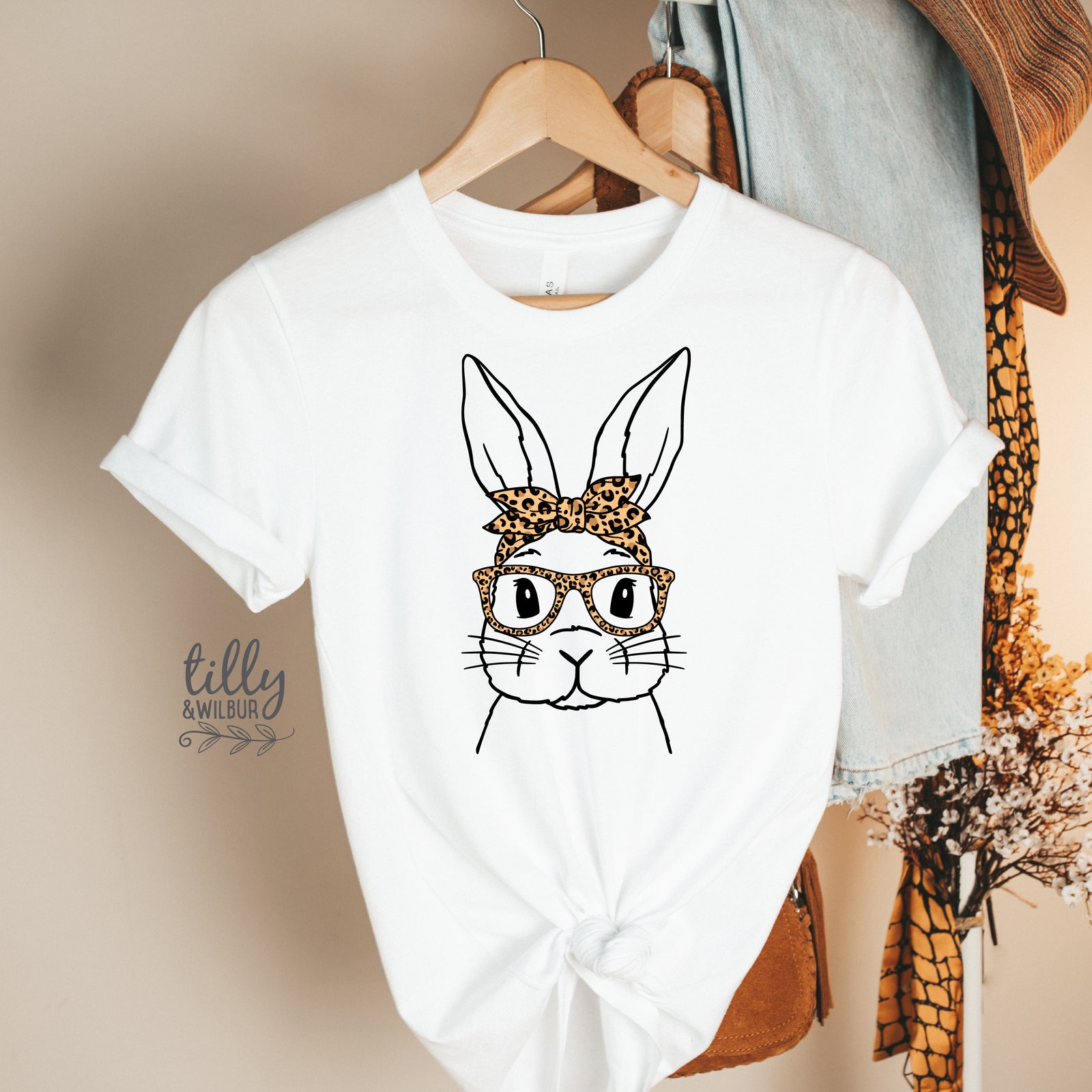 Leopard Bunny Easter Shirt | Women & Girls Easter Bunny Shirt | Cute Easter Outfit | Bunny Glasses Easter Tee