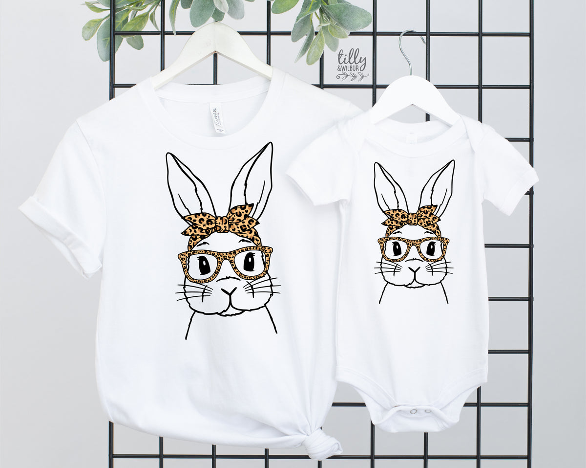 Leopard Bunny Easter Shirt | Women & Girls Easter Bunny Shirt | Cute Easter Outfit | Bunny Glasses Easter Tee