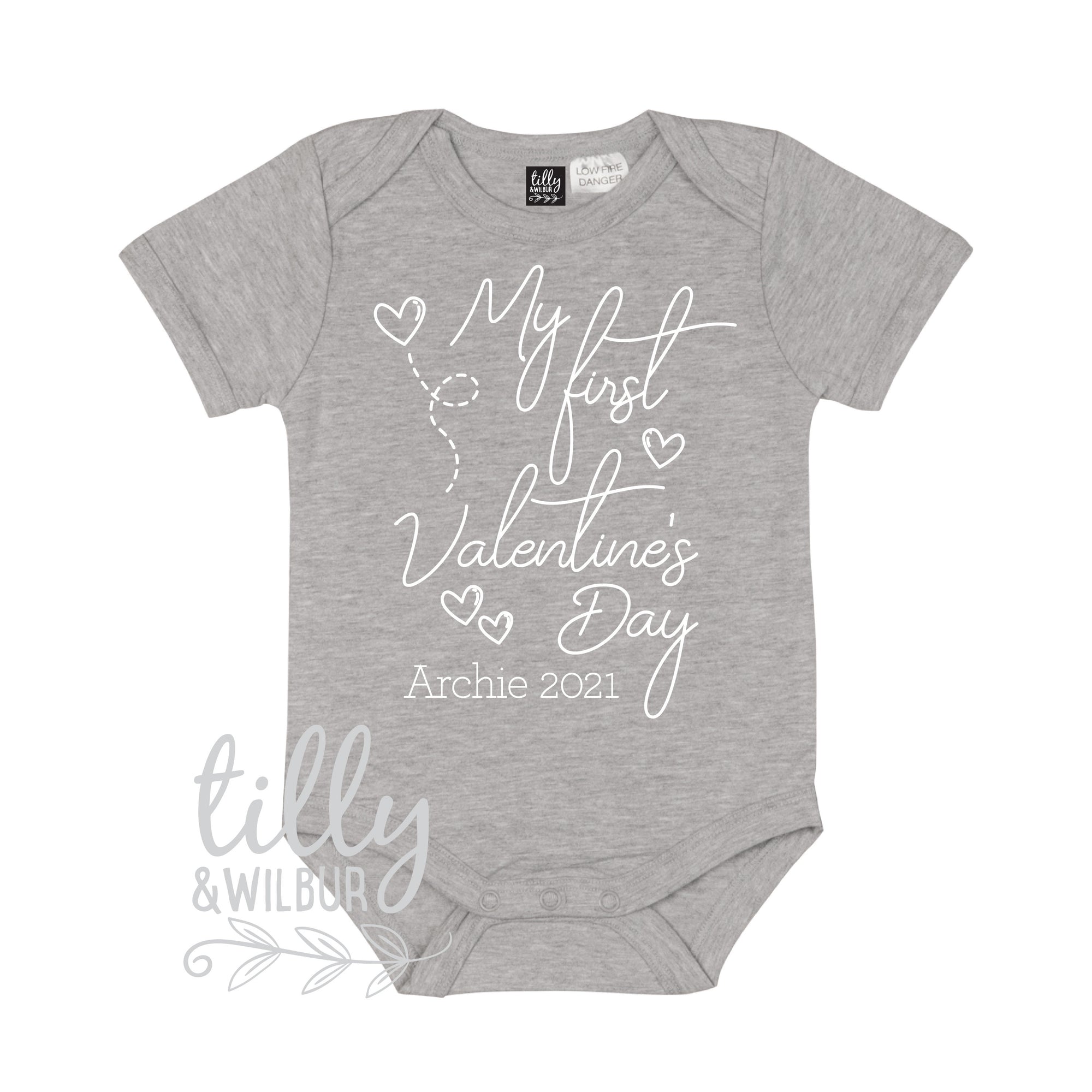 Personalised My First Valentine's Day Baby Bodysuit, Add the Name and Year!