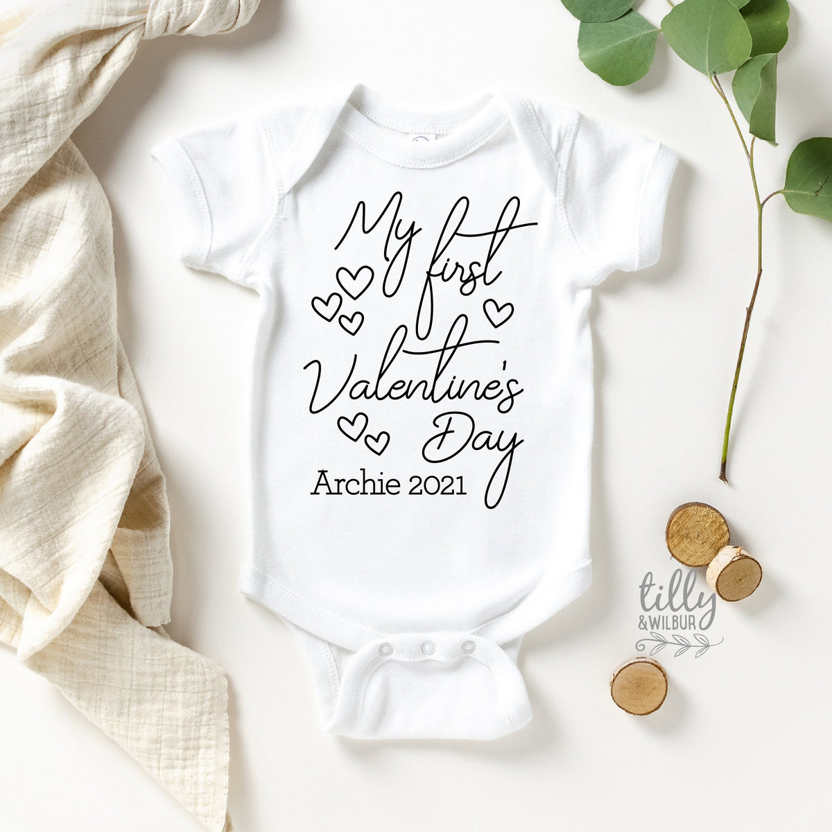 Personalised My First Valentine&#39;s Day Baby Bodysuit, Add the Name and Year!