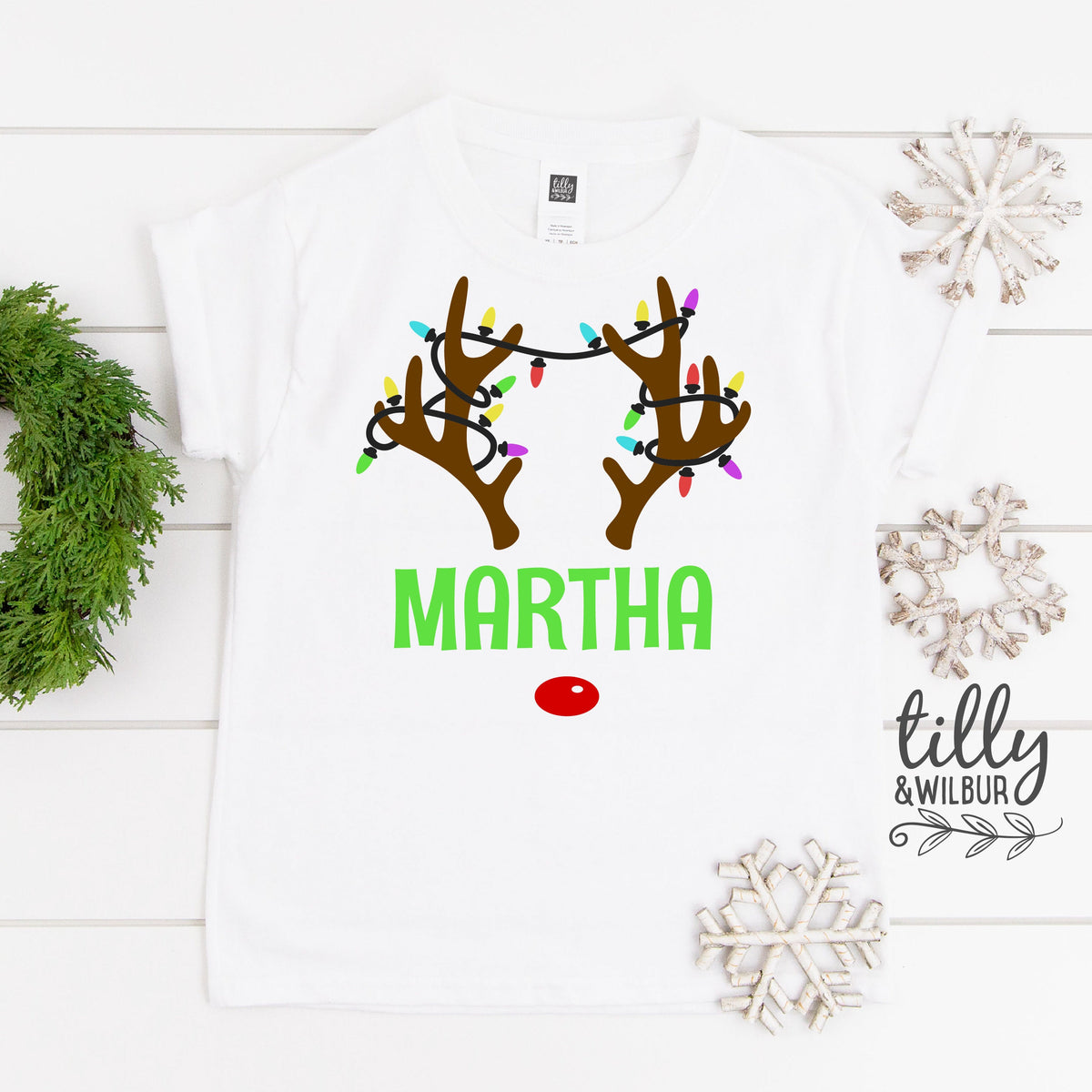 *MORE COLOURS AVAILABLE* Personalised Reindeer T-Shirt, Rudolph The Red Nosed Reindeer T-Shirt With Name, Unisex Christmas T-Shirt, Personalised Rudolph Christmas