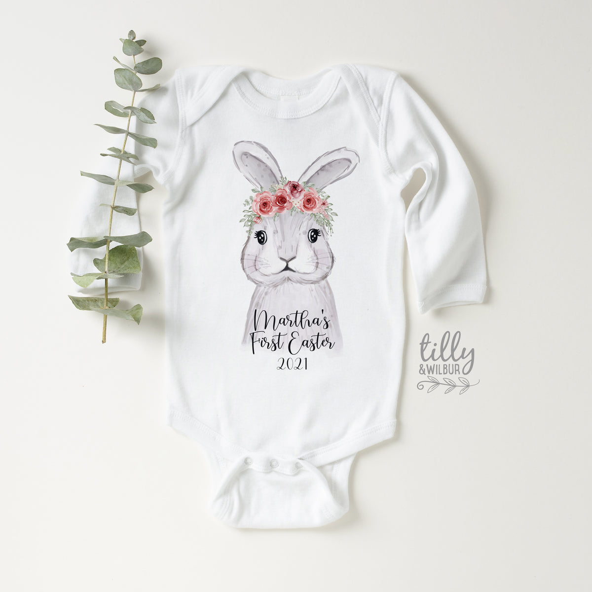 Baby Girl First Easter Outfit Australia 2026 | Personalised Bunny Baby Bodysuit | Custom Name First Easter Outfit