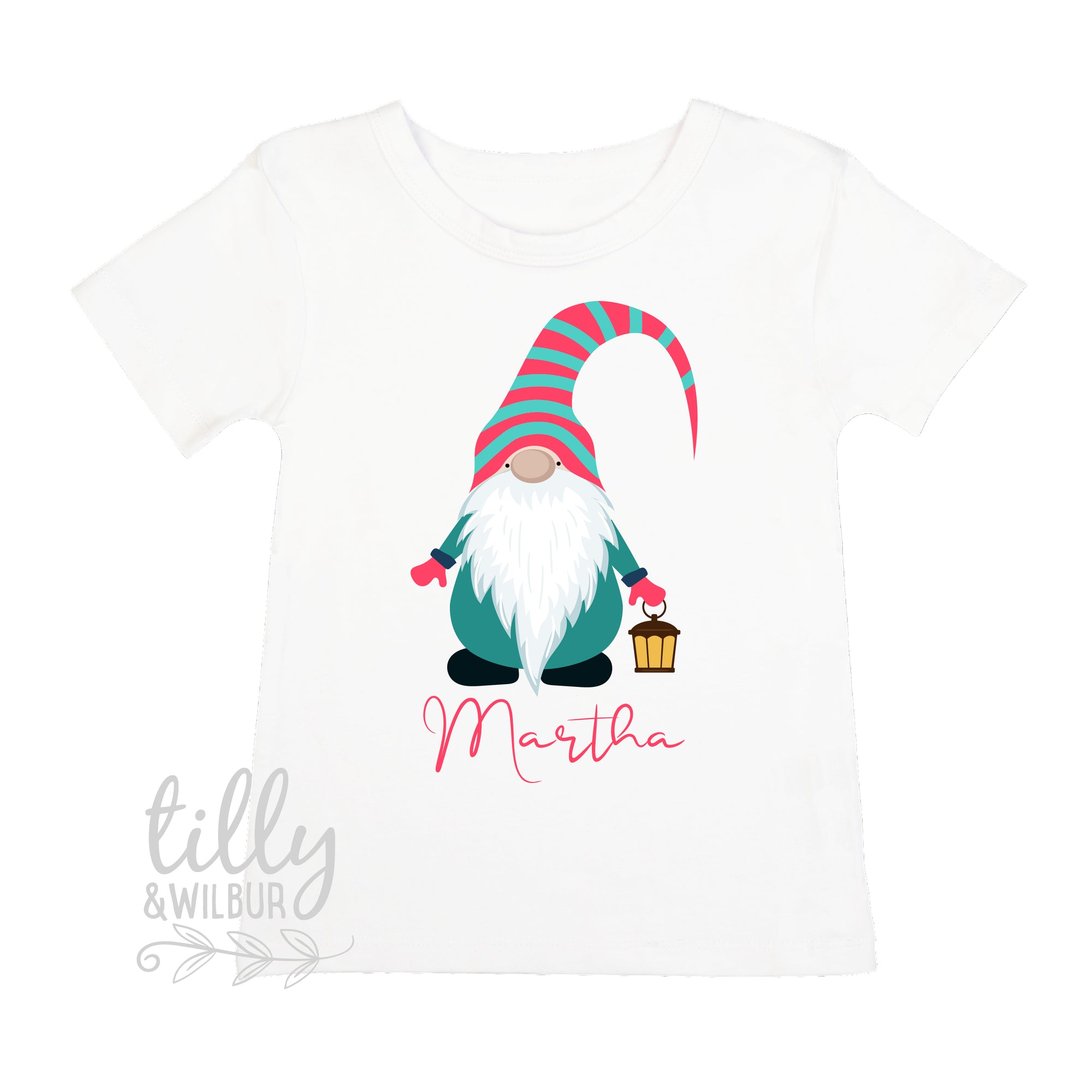 Personalised Christmas Gnome T-Shirt For Girls