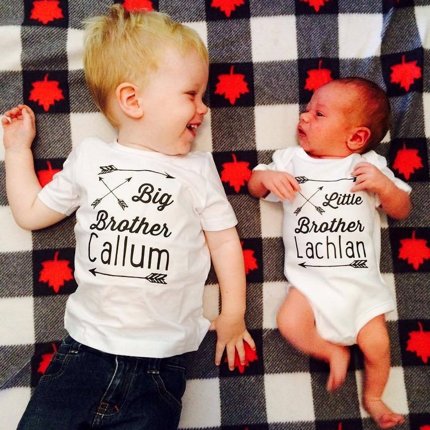 Big Brother Little Brother T-Shirt &amp; Bodysuit, Sibling Set, Shirt Set With Boho Design, Can Be Customised To Your Requirements, Australian