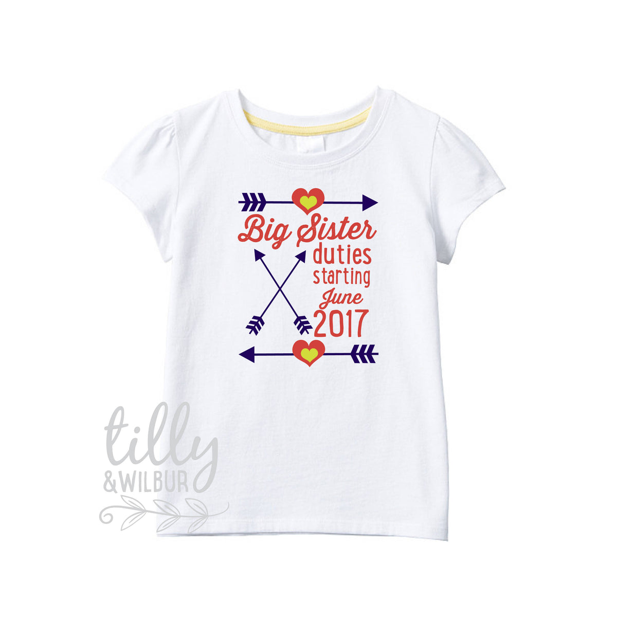 Big Sister Duties T-Shirt,  I&#39;m Going To Be A Big Sister Shirt Personalised With Due Date, Boho Arrow, Pregnancy Announcement, G-W-SS-T