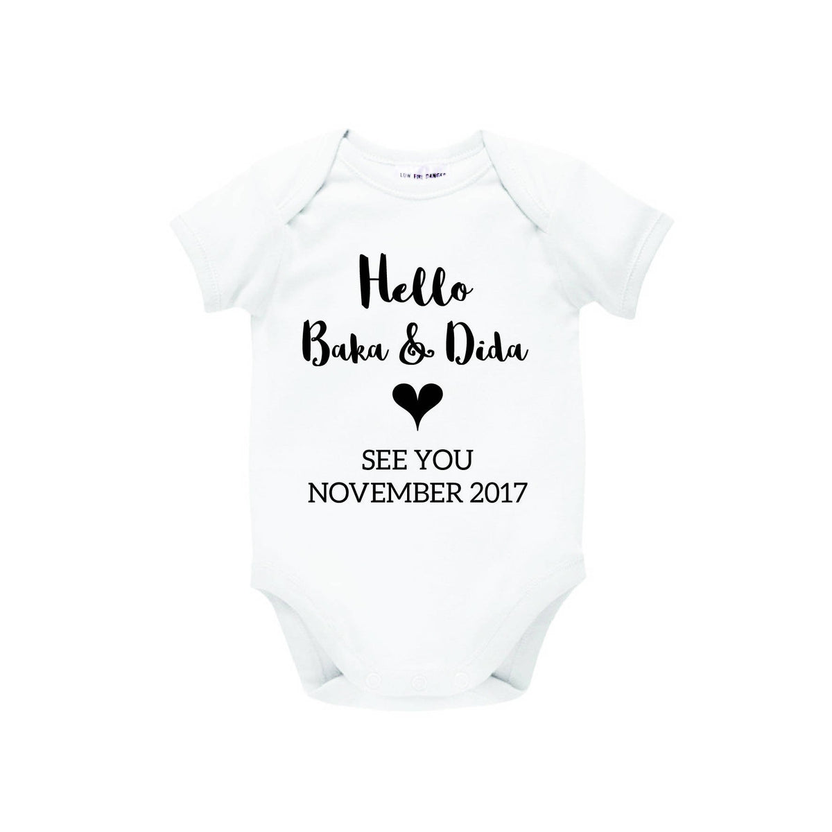 Hello Baka &amp; Dida Baby Bodysuit With Arrival Date, Pregnancy Announcement, Reveal Romper, Surprise, You're Going To Be Grandparents, U-W-BS