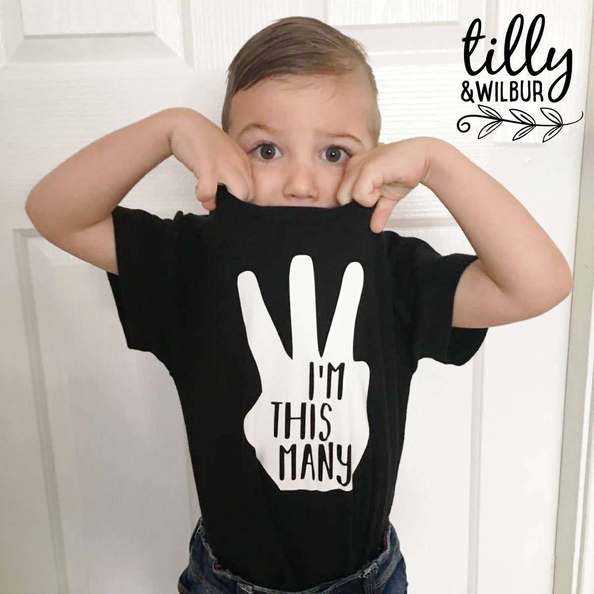I&#39;m This Many Three Finger Birthday T-Shirt, 3rd Third Birthday Tee, Third Birthday Gift, Boys Third Birthday, Boys Birthday Tee,