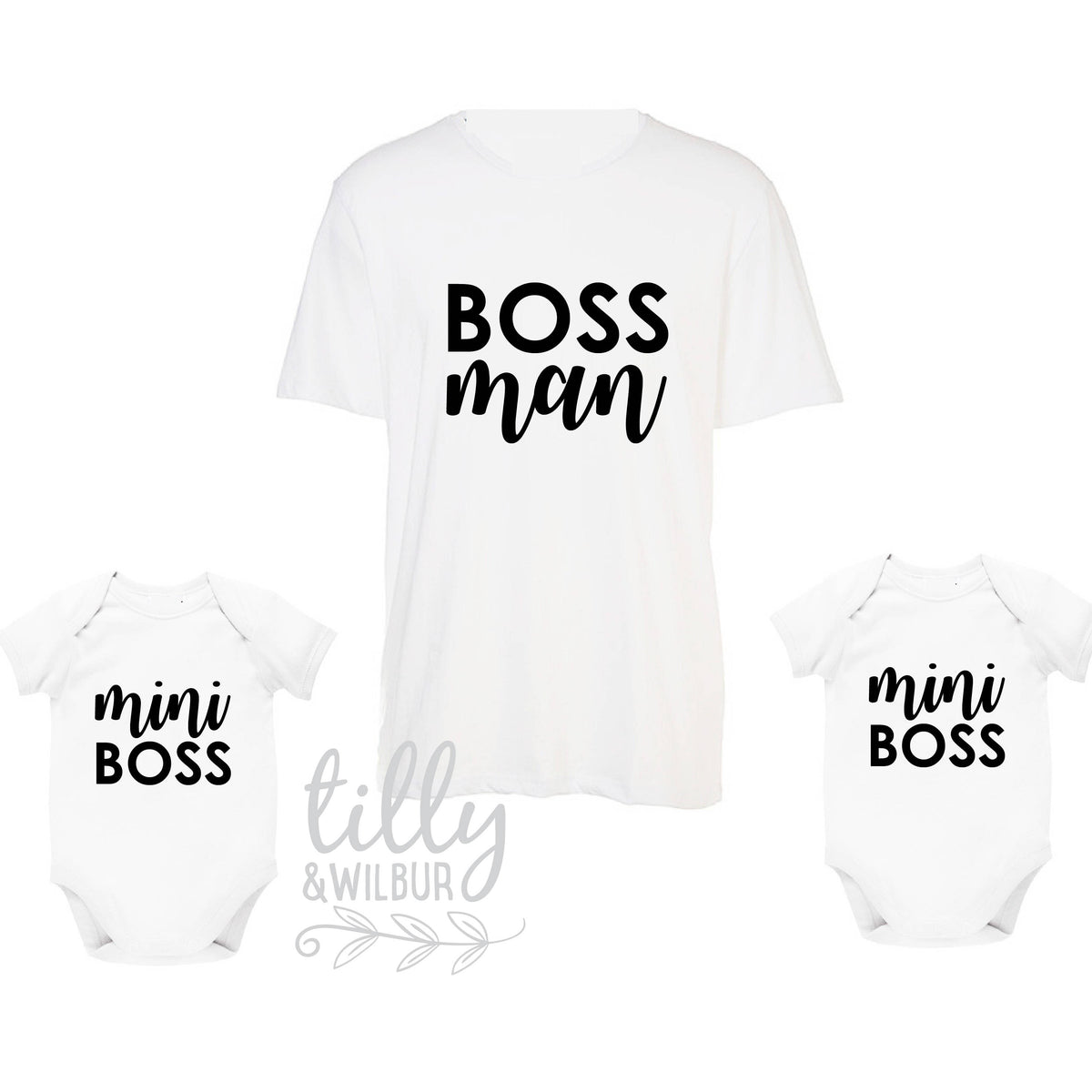 Boss Man And Mini Boss Twins T-Shirt Set, Dad To Twins, Twinning, Dad Boss, Father&#39;s Day Gift, Pregnancy Announcement Gift For Daddy, Boss