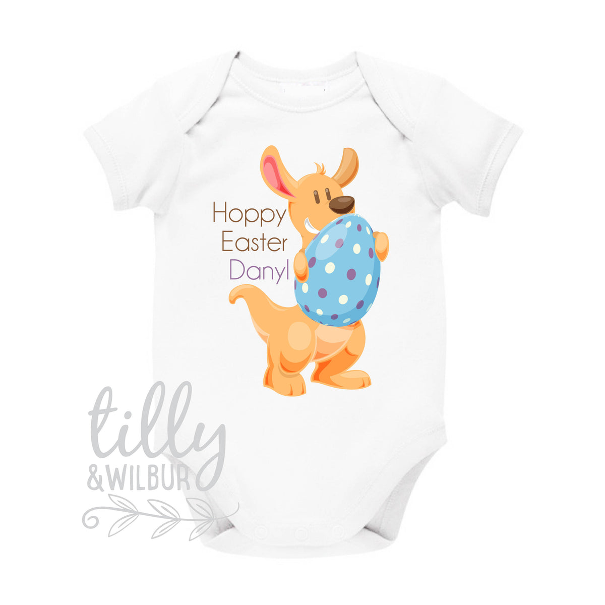 Personalised Easter Baby Bodysuit, Australian Easter, Newborn Easter Gift, Australiana Kangaroo Hoppy Easter, Baby&#39;s 1st Aussie Easter