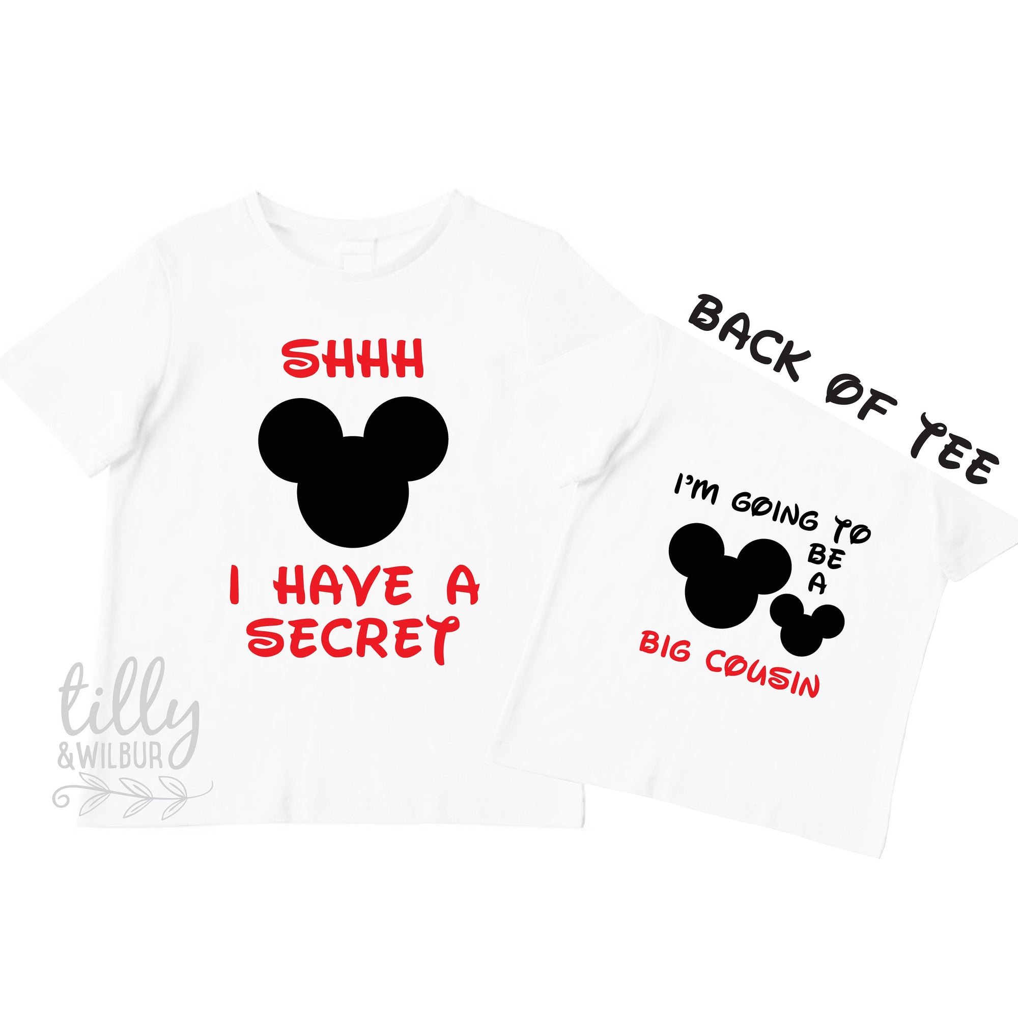 Shhh I Have A Secret I'm Going To Be A Big Cousin TShirt for Boys, Mickey Mouse Design, Big Cousin Shirt, Pregnancy Announcement, Boys Tee