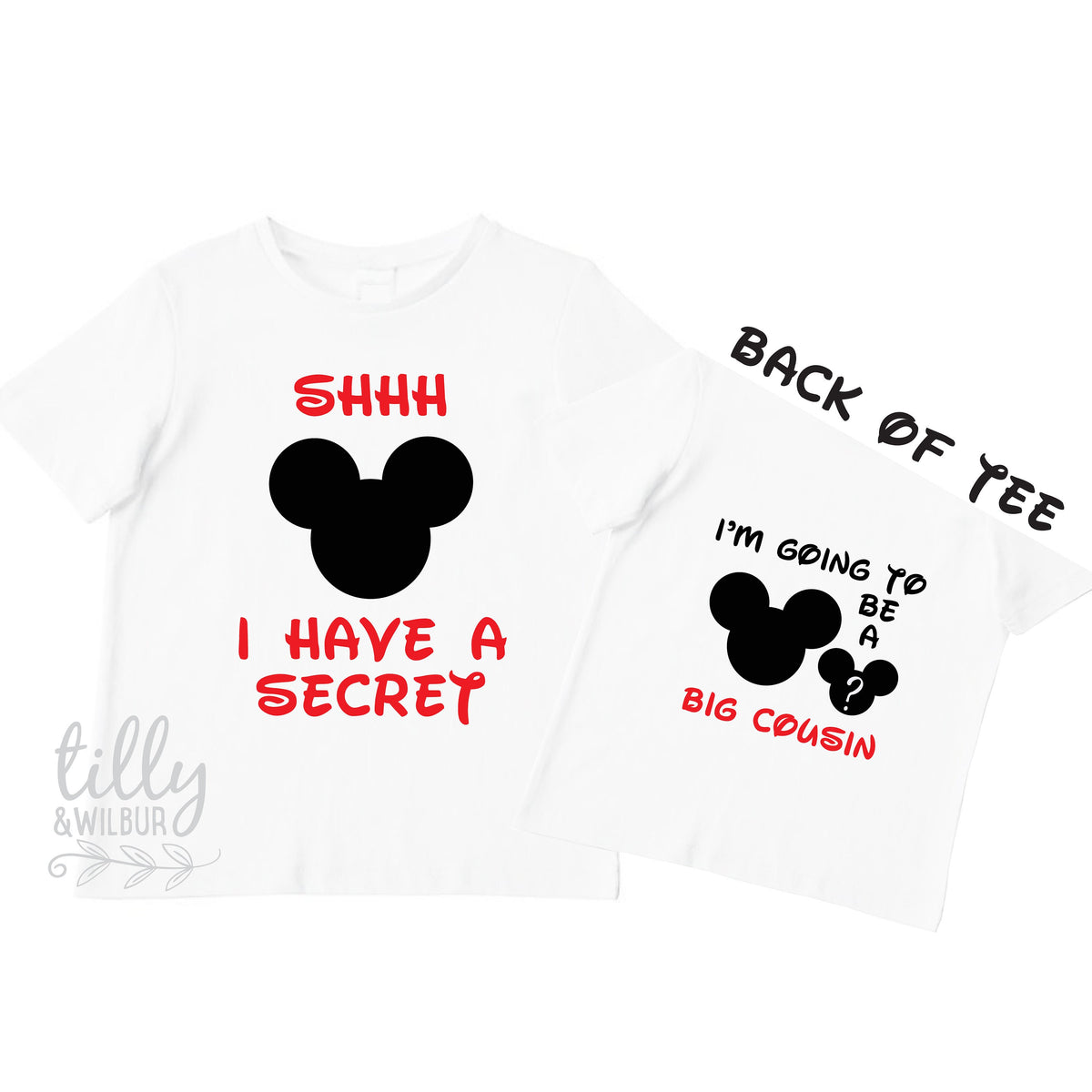 Shhh I Have A Secret I&#39;m Going To Be A Big Cousin TShirt for Boys, Mickey Mouse Design, Big Cousin Shirt, Pregnancy Announcement, Boys Tee