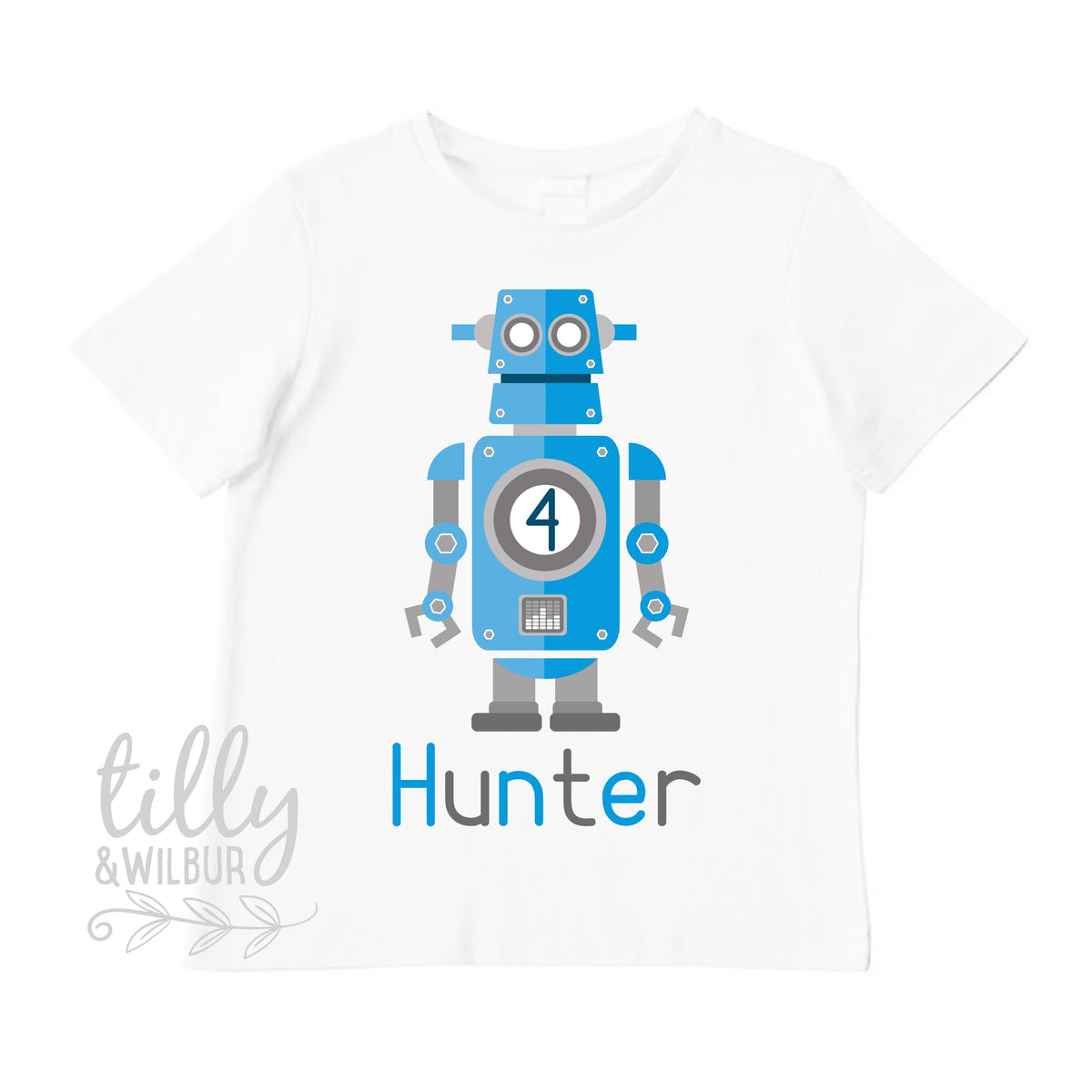 Robot 4th Birthday T-Shirt For Boy&#39;s, 4th Birthday Tee, 4 Year Old Boy Birthday Gift, Boys 4th Birthday, Boys Birthday Tee, Boy Party, Four