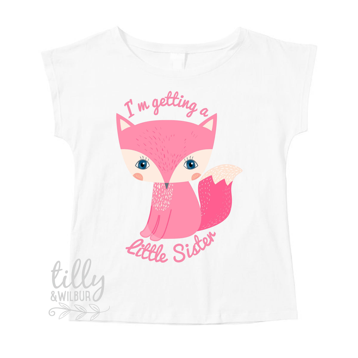 Big Sister Girls T-Shirt, I&#39;m Getting A Little Sister Pregnancy Announcement T-Shirt, I&#39;m Going To Be A Big Sister, Fox, Woodland, Pink