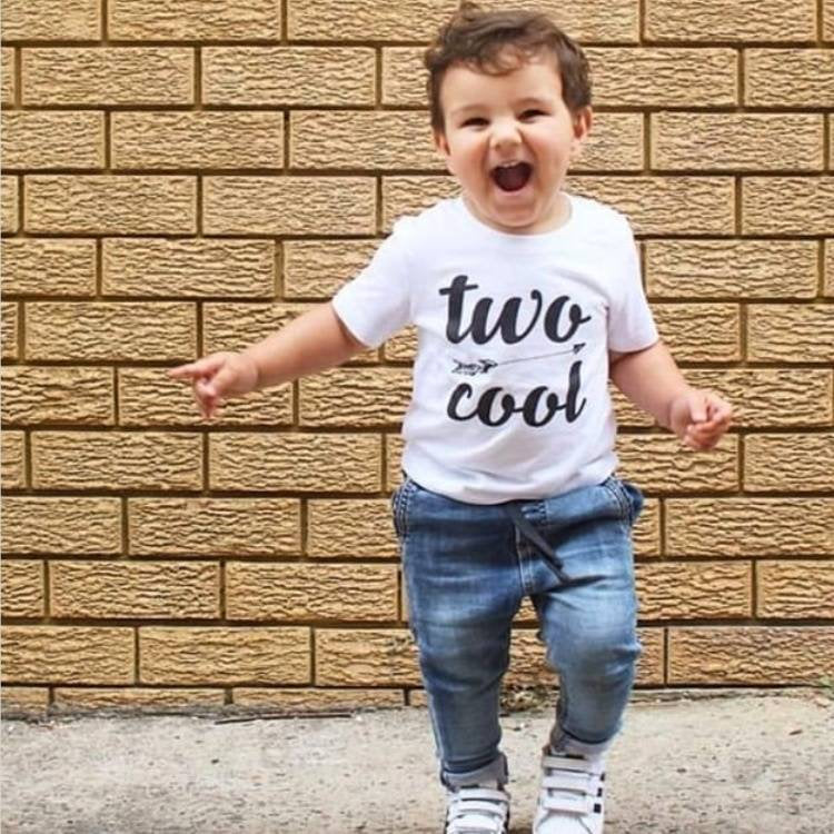 Two Cool Boys T-Shirt, Birthday Boy TShirt, Second Birthday Gift, 2nd Birthday, White Cotton Short Sleeve Tee With Boho Arrow Design